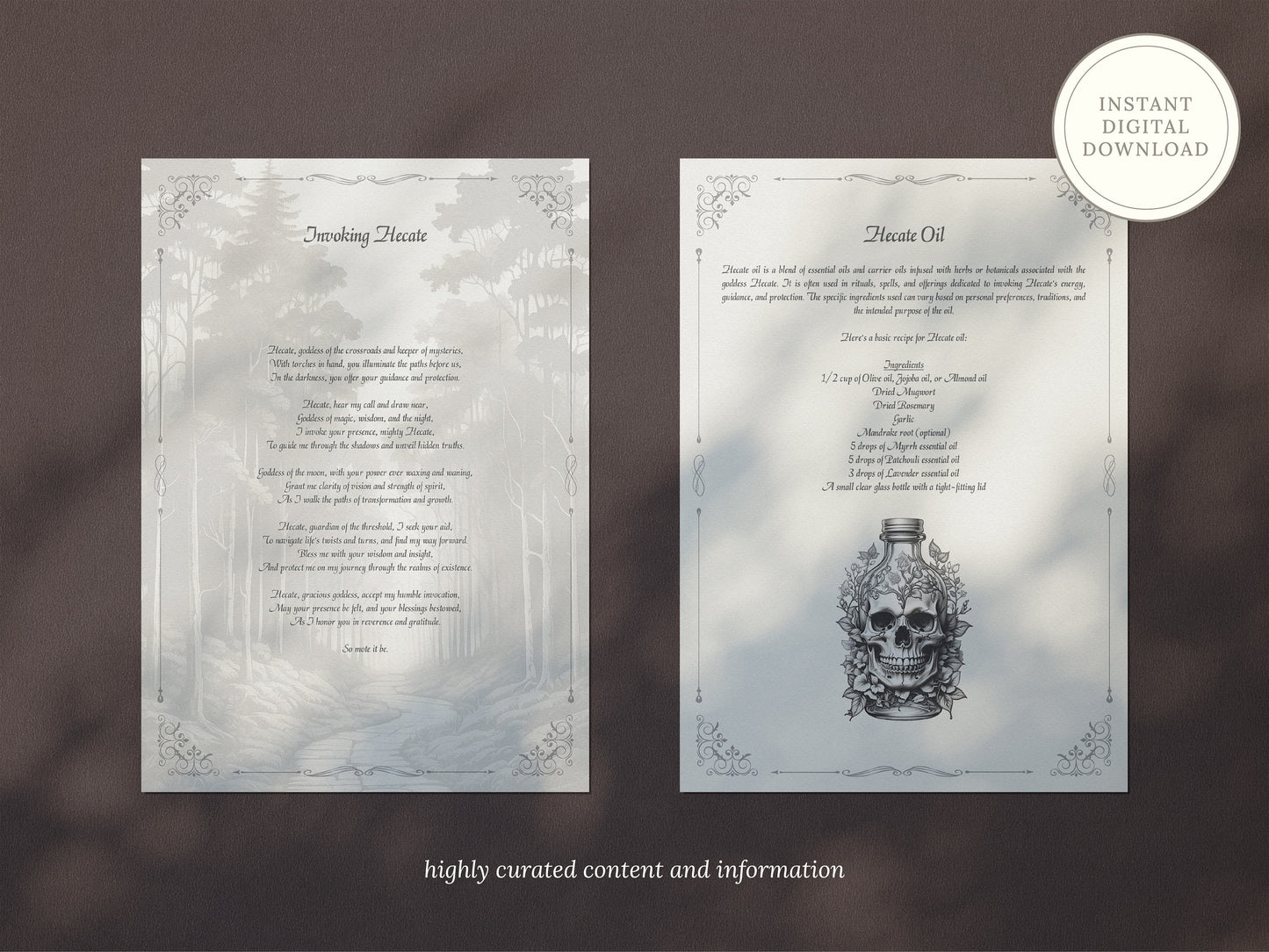 Hecate - Grimoire Pages, Goddess of Witchcraft, Crossroads, Ghost, Moon, Magic, Printable, Witch Journal, Dark Goddess, Book of Shadows