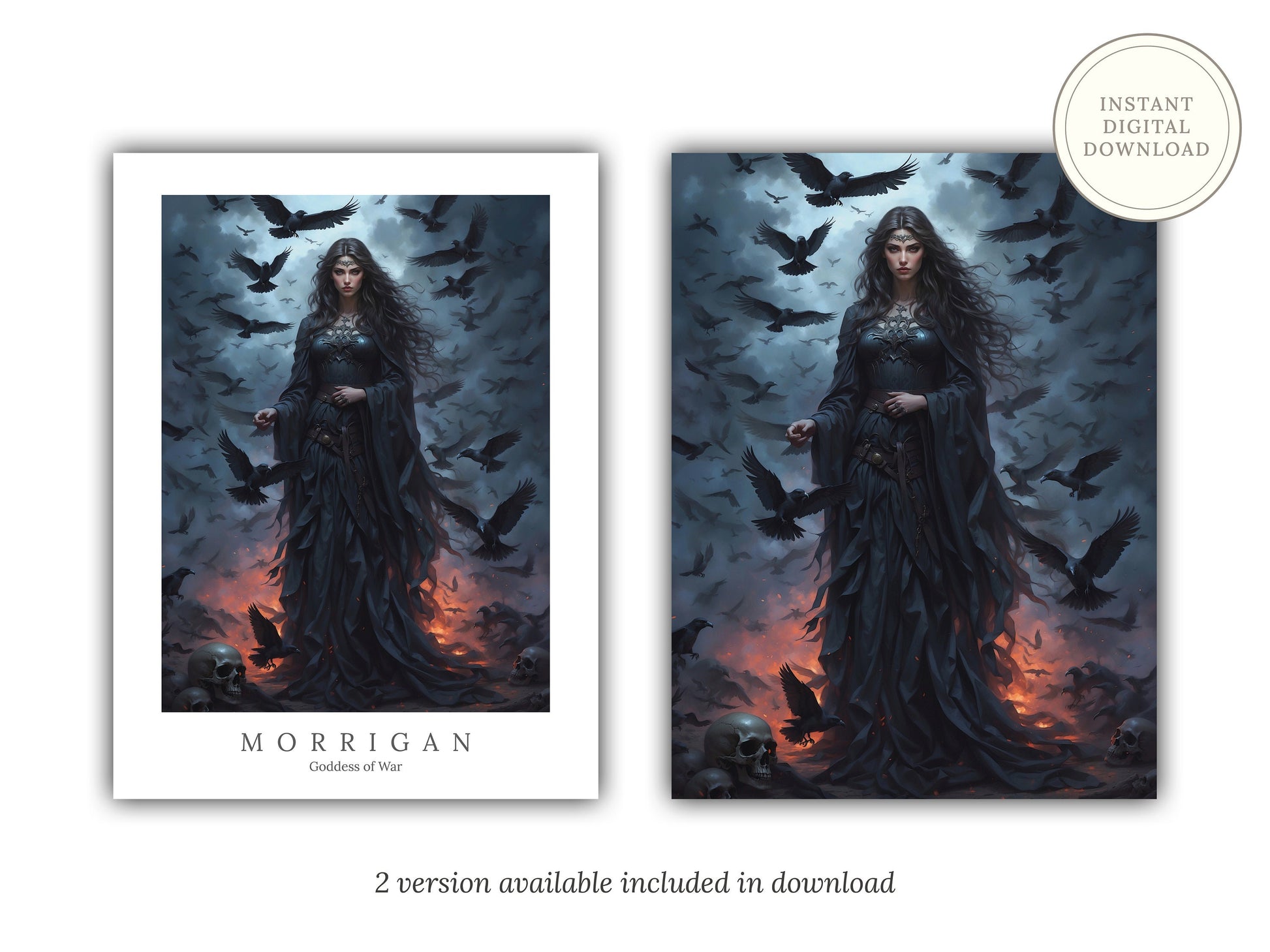 The Morrigan Digital Art - Goddess of War, Goddess of Death, Morrigan Painting, Morrigan Wall Art, Irish Goddess, Triple Goddess, Celtic