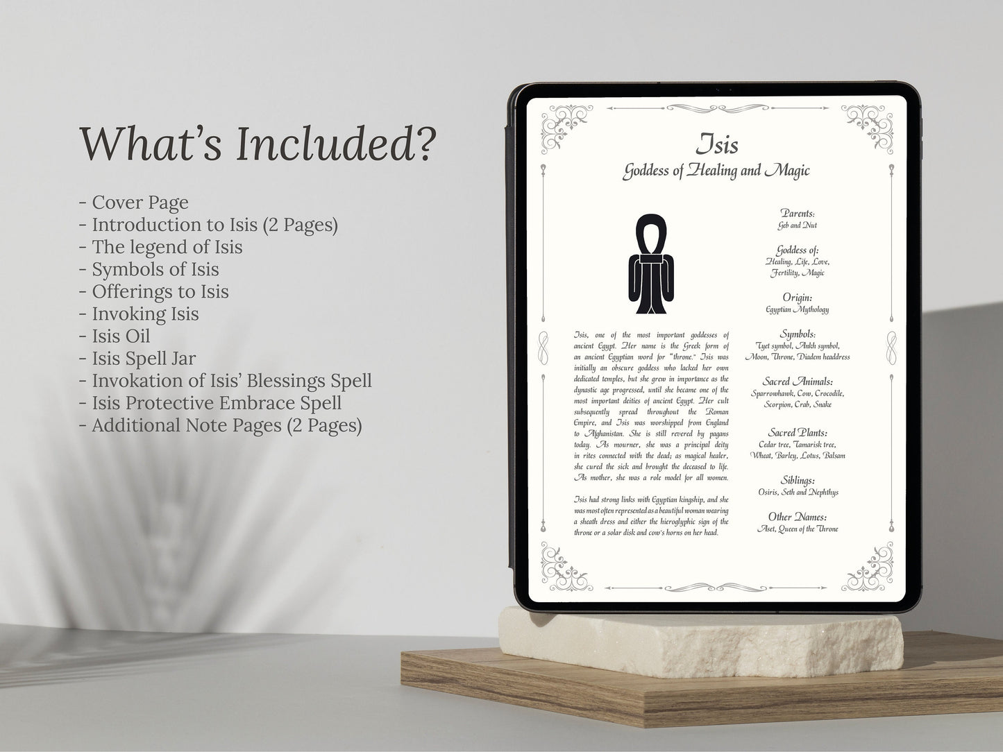 Isis - Grimoire Pages, Aset Goddess of Healing, Love, Magic, Moon, Fertility, Printable, Witch Journal, Egyptian Goddess, Book of Shadows