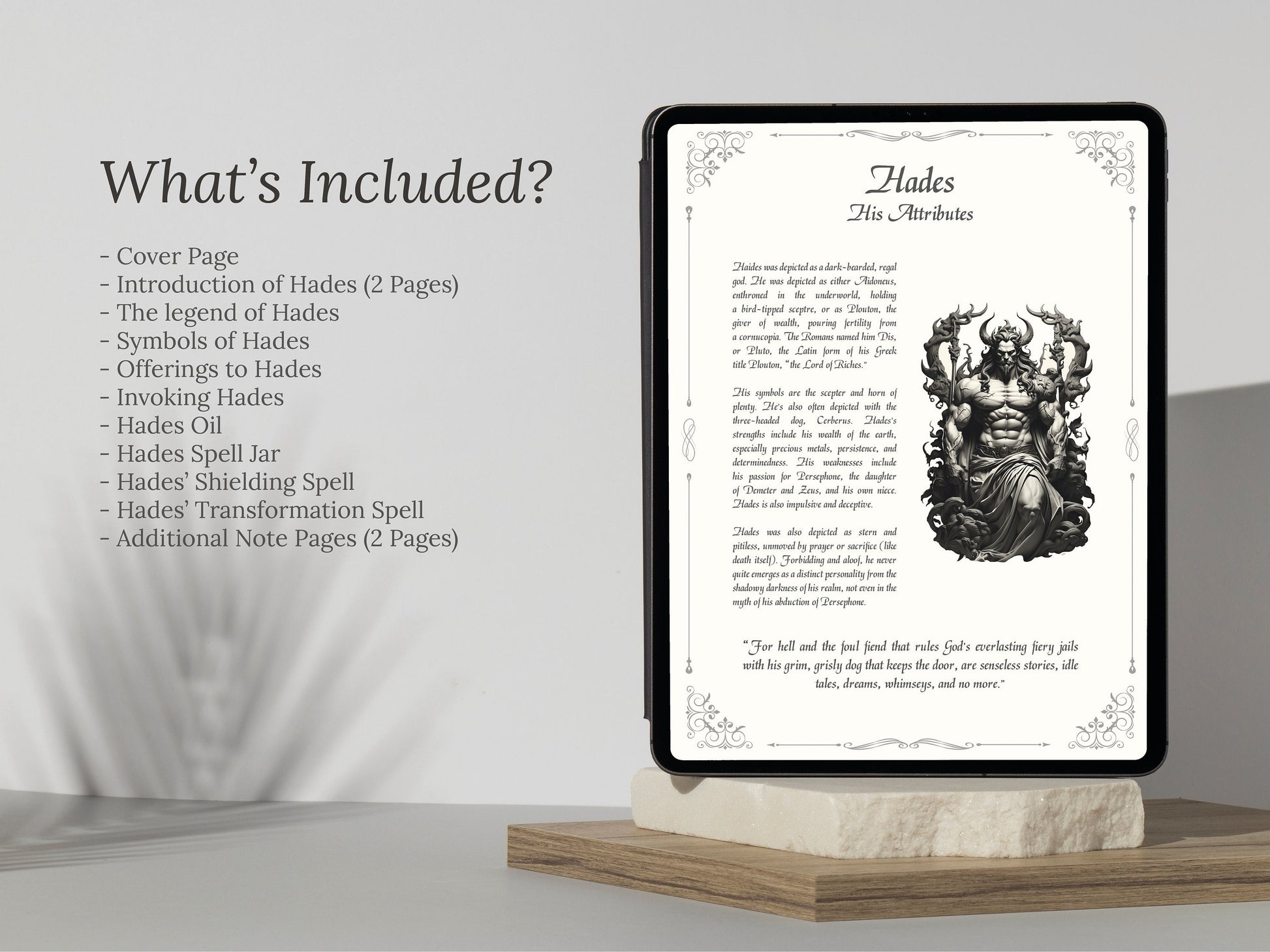 Hades - Grimoire Pages, God of the Dead, King of the Underworld, God Pluton, God of Wealth, Printable, Occult, Book of Shadows