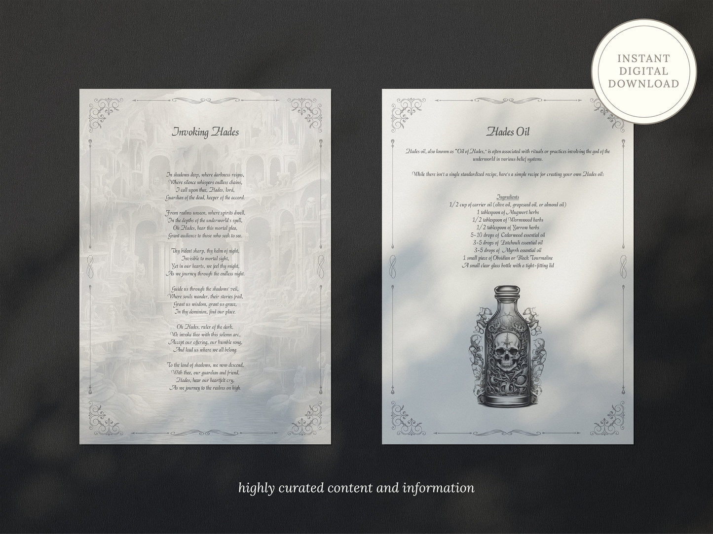 Hades - Grimoire Pages, God of the Dead, King of the Underworld, God Pluton, God of Wealth, Printable, Occult, Book of Shadows