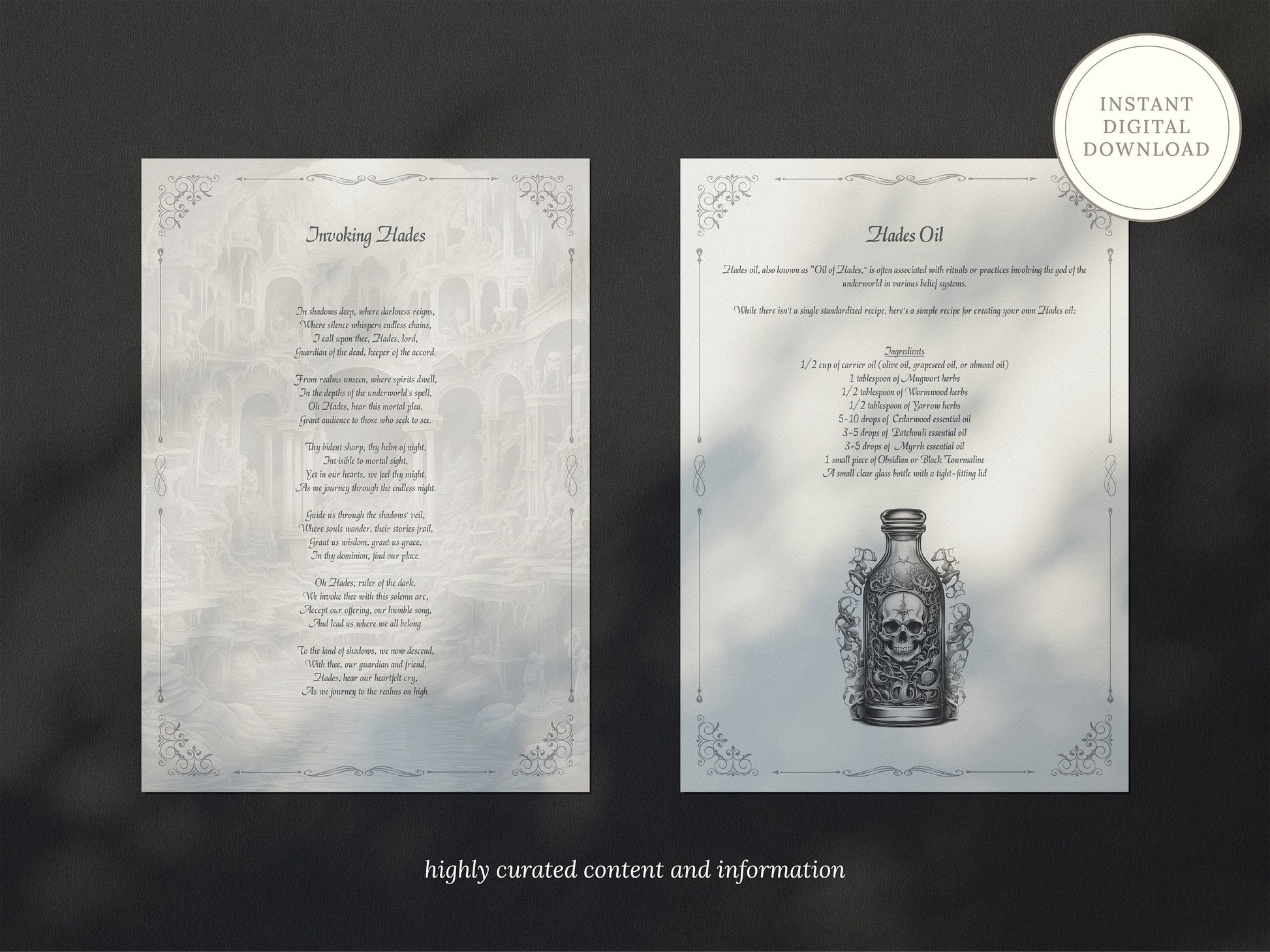Hades - Grimoire Pages, God of the Dead, King of the Underworld, God Pluton, God of Wealth, Printable, Occult, Book of Shadows