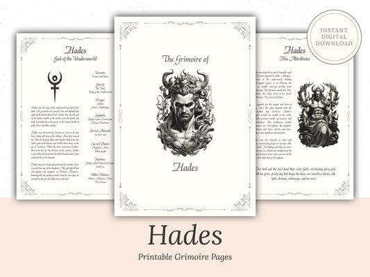 Hades - Grimoire Pages, God of the Dead, King of the Underworld, God Pluton, God of Wealth, Printable, Occult, Book of Shadows