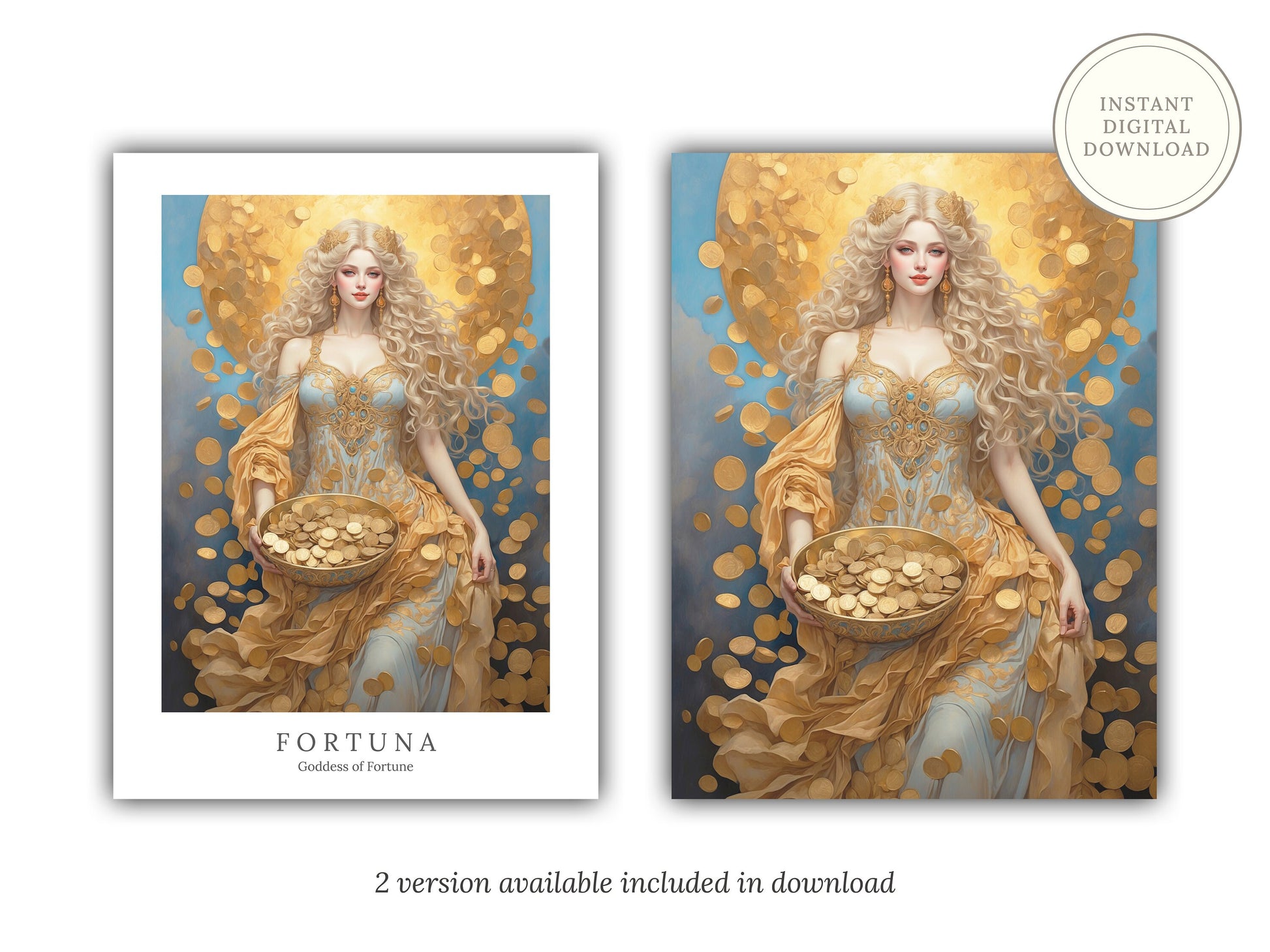 Fortuna Digital Art - Goddess of Fortune, Wealth and Luck, Roman Goddess Art, Roman Mythology, Fortuna Painting, Deity Art, Altar Decor