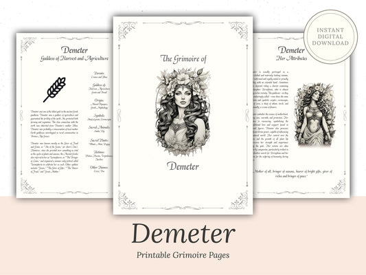 Demeter - Grimoire Pages, Goddess of Harvest, Agriculture, Wheat, Grains, Printable, Witch Journal, Greek Goddess, Book of Shadows