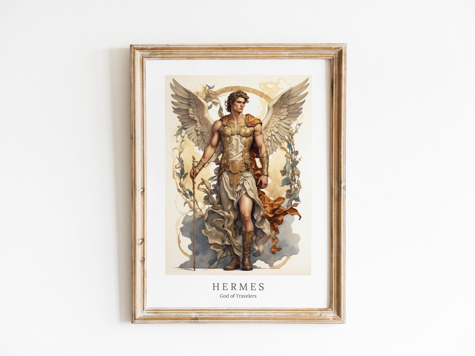 Hermes Digital Art - God of Travelers, God of Thieves, God of Speed, Hermes Wall Art, Greek Mythology, Altar Decor, Greek God, Olympian God