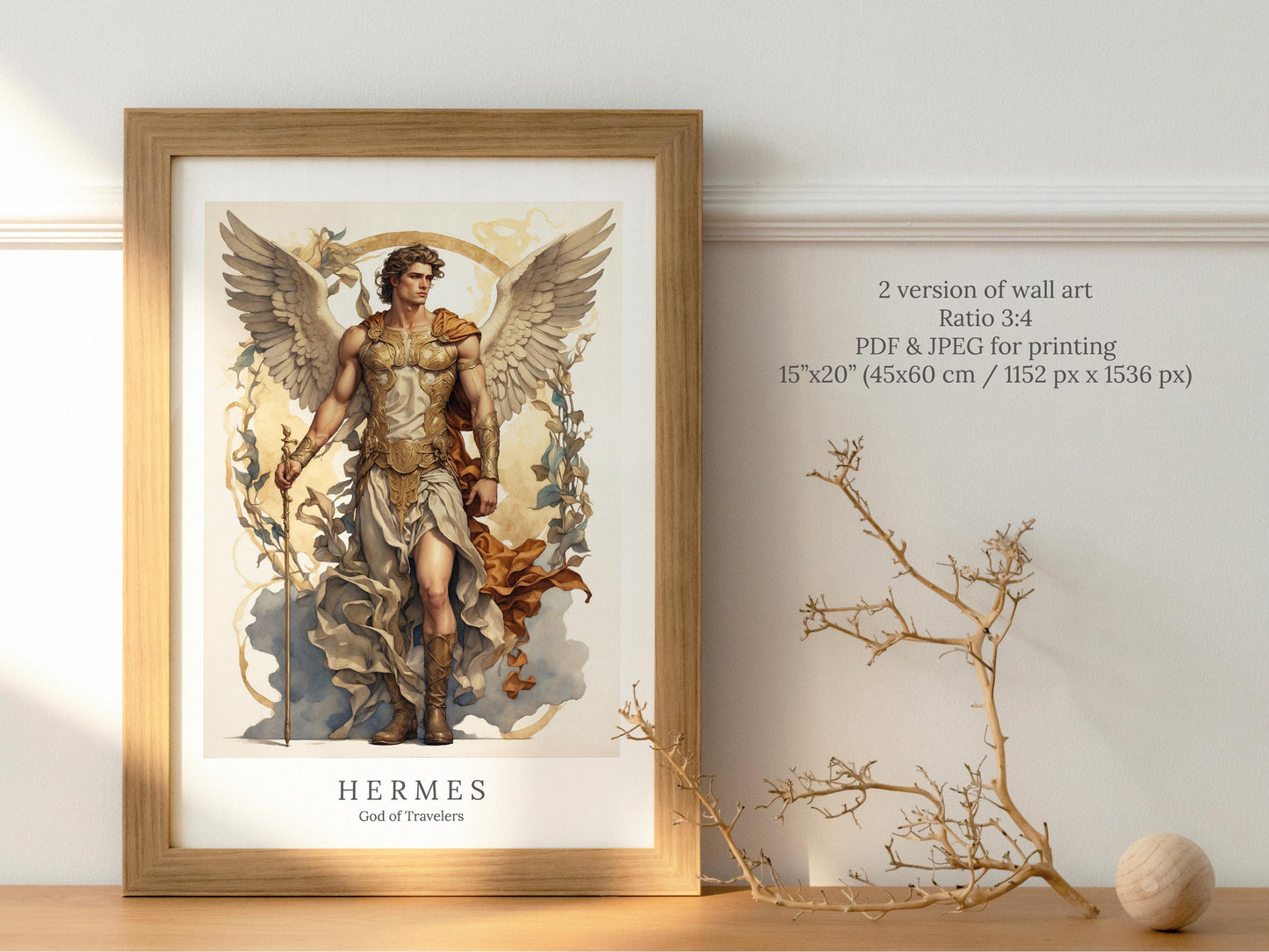 Hermes Digital Art - God of Travelers, God of Thieves, God of Speed, Hermes Wall Art, Greek Mythology, Altar Decor, Greek God, Olympian God