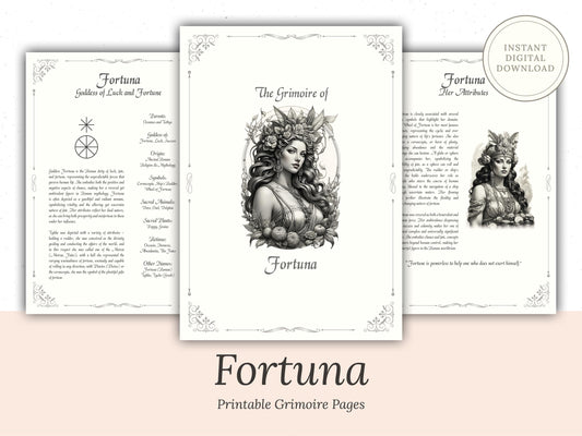 Fortuna - Grimoire Pages, Goddess of Fate, Luck, Fortune, Wealth, Opportunities, Roman Goddess, Goddess Tyche, Printable, Book of Shadows