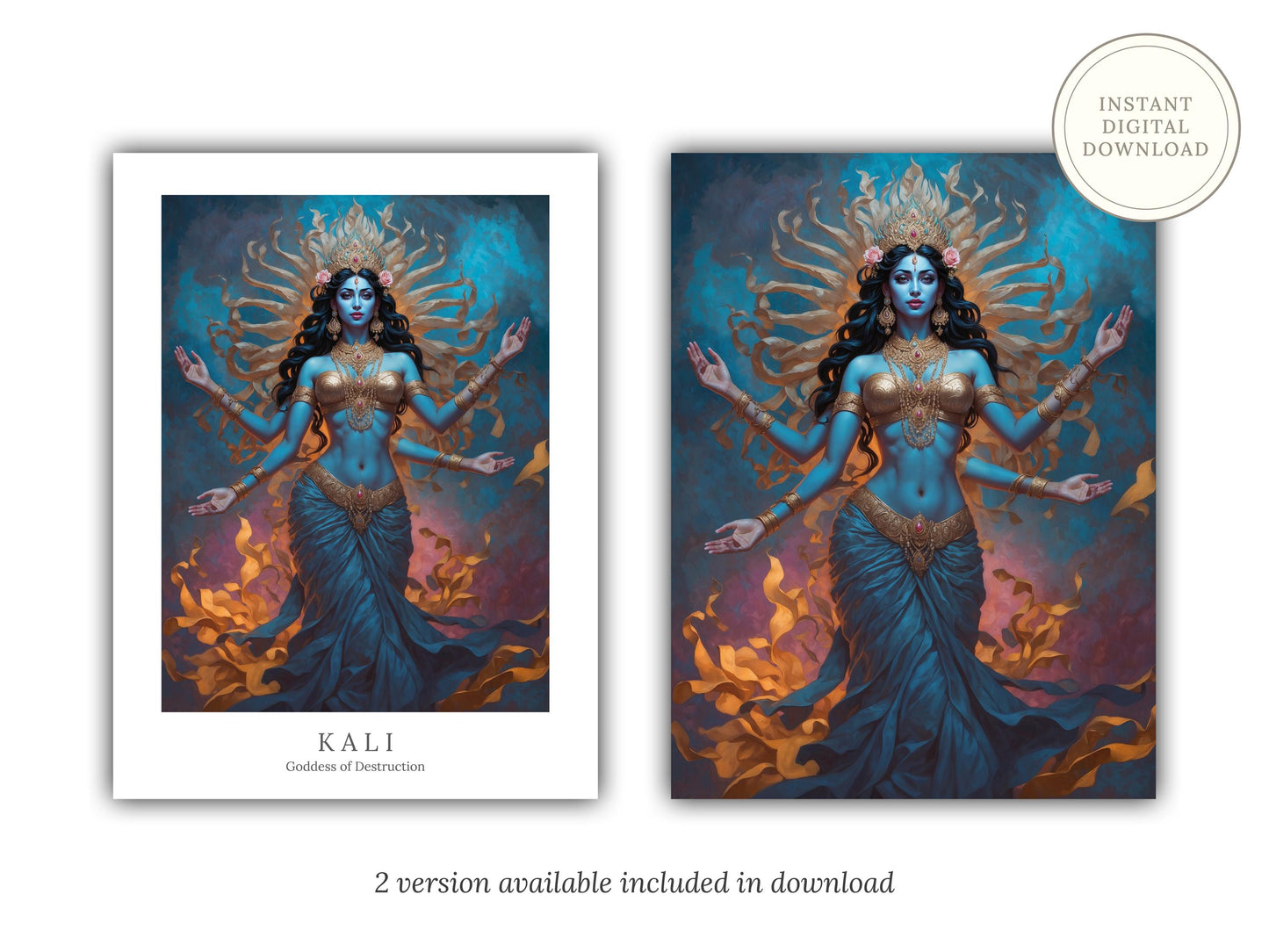 Kali Digital Art - Goddess of Destruction, Death and Rebirth, Time, Darkness, Hindu Goddess, Deity Wall Art, Altar Decor, Divine Feminine
