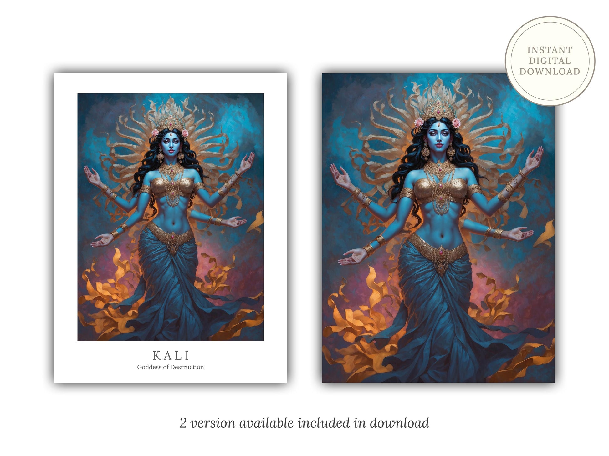 Kali Digital Art - Goddess of Destruction, Death and Rebirth, Time, Darkness, Hindu Goddess, Deity Wall Art, Altar Decor, Divine Feminine