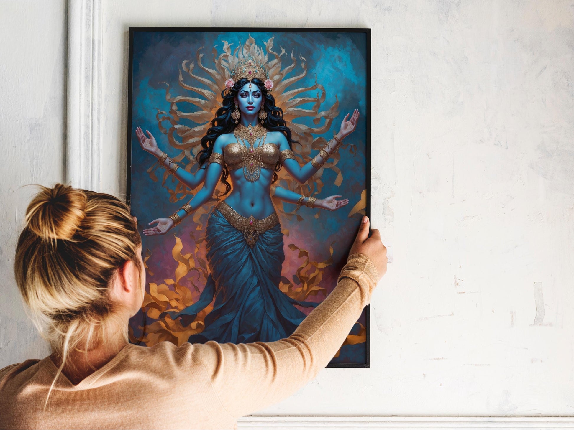 Kali Digital Art - Goddess of Destruction, Death and Rebirth, Time, Darkness, Hindu Goddess, Deity Wall Art, Altar Decor, Divine Feminine