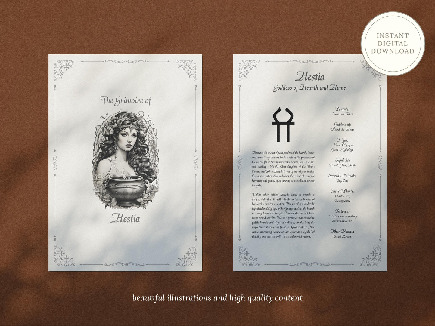 Hestia - Grimoire Pages, Goddess of Hearth, Home, Virgin Goddess, Witch Journal, Greek Goddess, Book of Shadows, Goddess of Hearth-fire