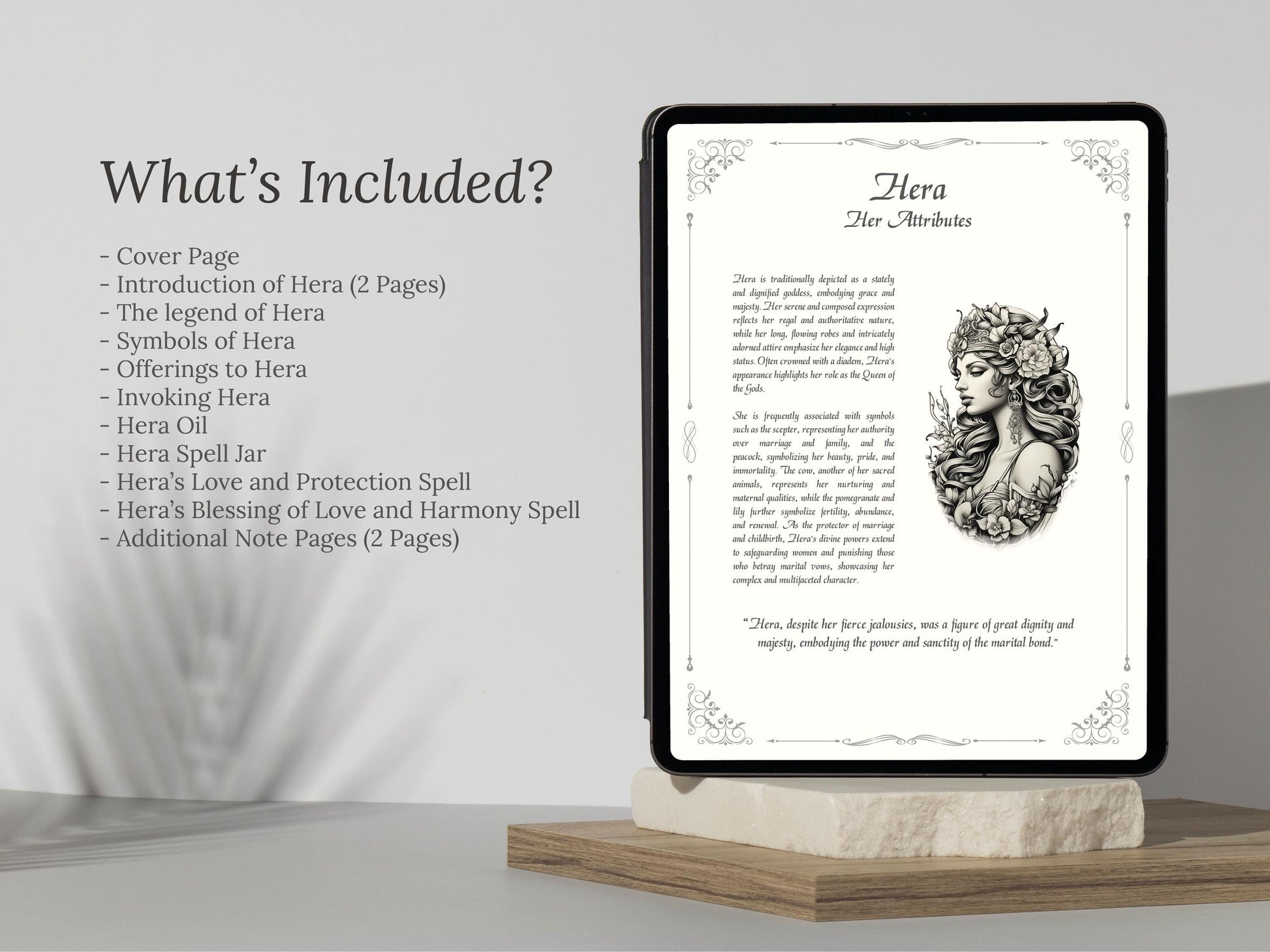 Hera - Grimoire Pages, Goddess of Marriage, Women, Childbirth, Harmony Spell, Book Of Shadows, Printable, Digital Journal, Greek Goddess