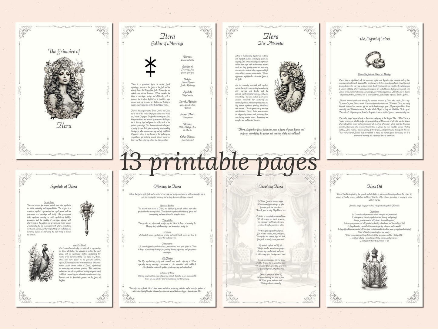 Hera - Grimoire Pages, Goddess of Marriage, Women, Childbirth, Harmony Spell, Book Of Shadows, Printable, Digital Journal, Greek Goddess
