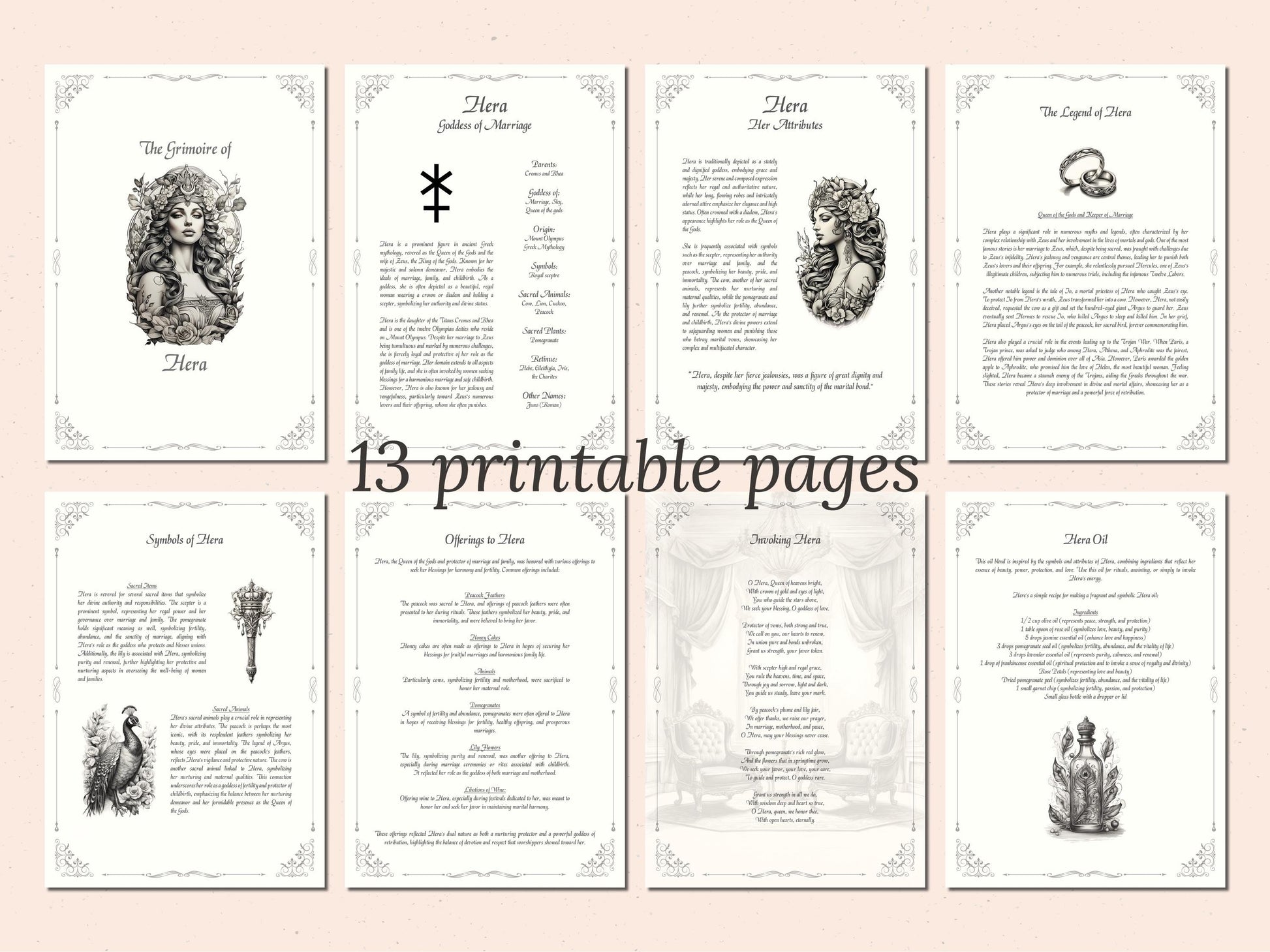 Hera - Grimoire Pages, Goddess of Marriage, Women, Childbirth, Harmony Spell, Book Of Shadows, Printable, Digital Journal, Greek Goddess