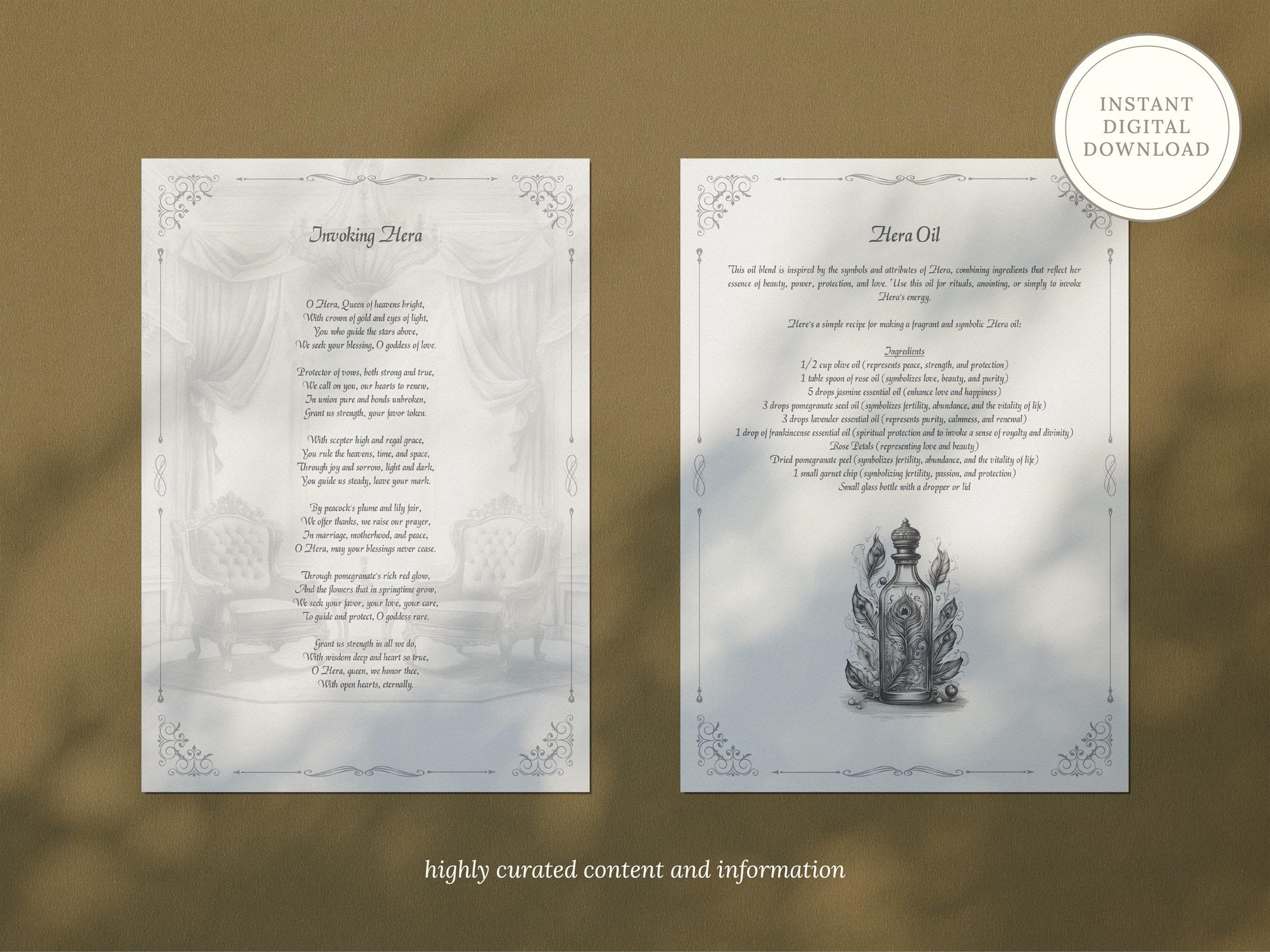 Hera - Grimoire Pages, Goddess of Marriage, Women, Childbirth, Harmony Spell, Book Of Shadows, Printable, Digital Journal, Greek Goddess