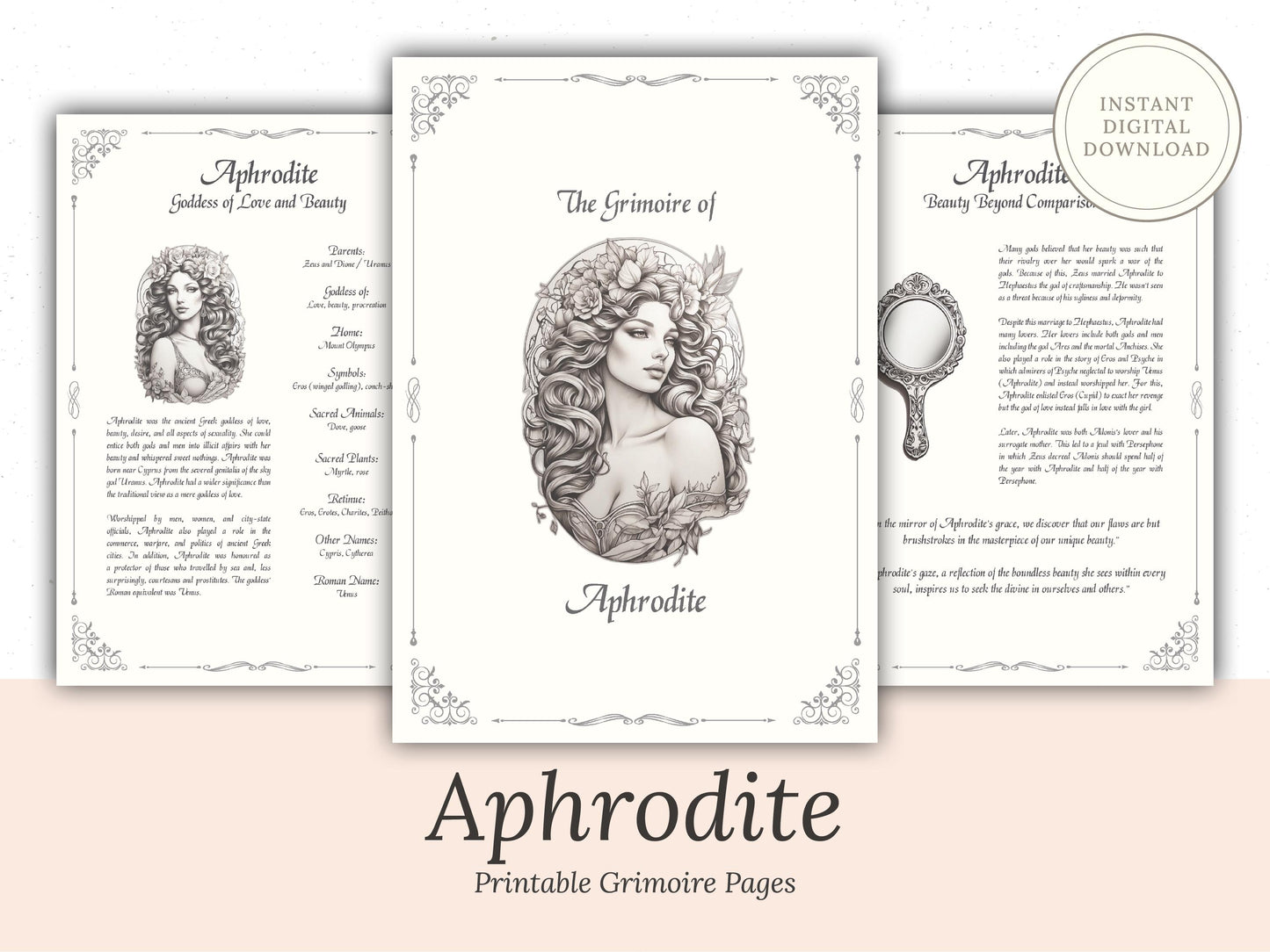 Aphrodite - Grimoire Pages - Beauty Magick - Beauty Spells - Witchcraft - Book Of Shadows - Printable - Digital Book of Shadows - Deity