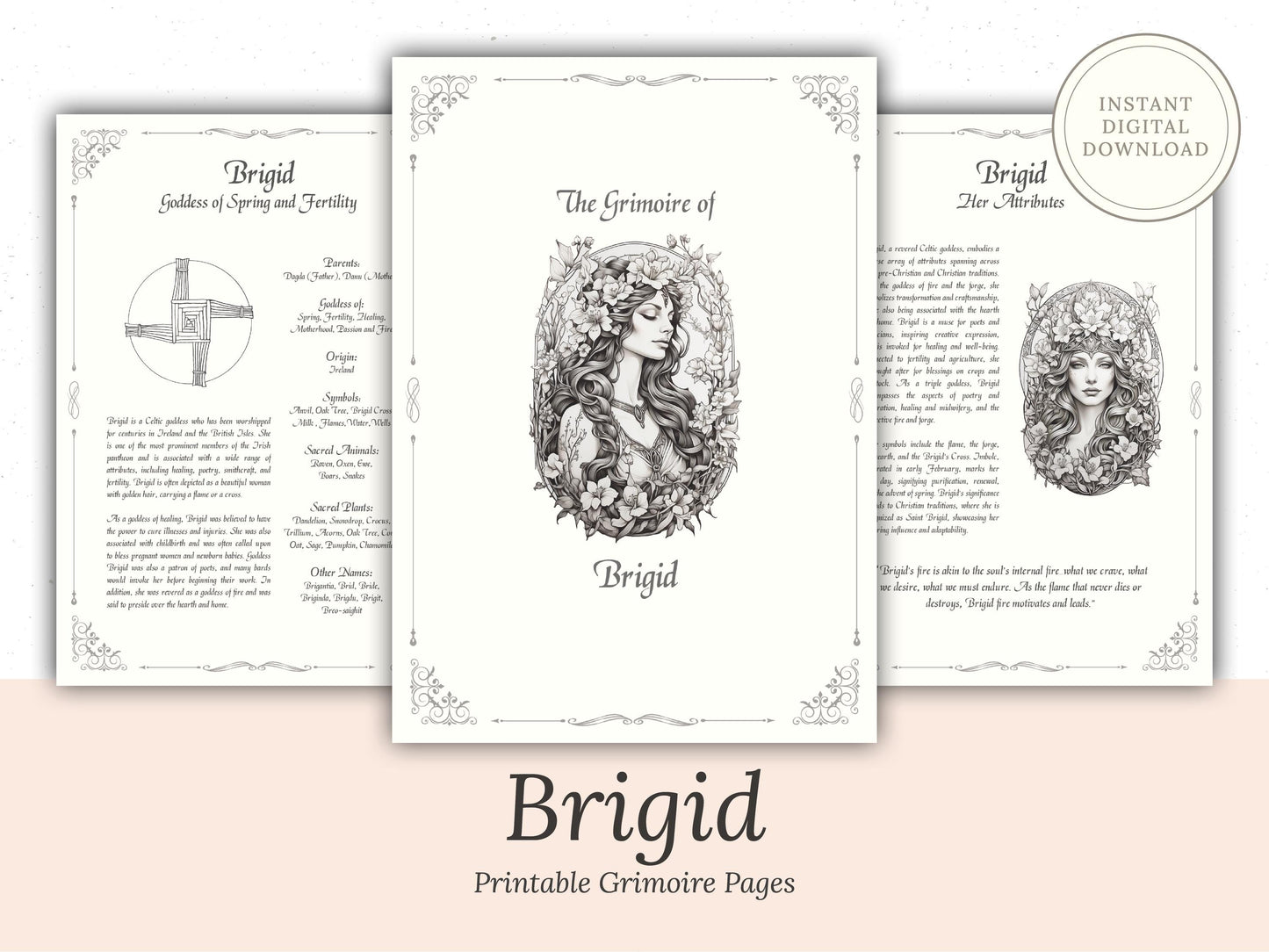 Brigid - Grimoire Pages - Healing Magick - Celtic Goddess - Witchcraft - Book Of Shadows - Goddess of Spring - Imbolc - Magick - Spells