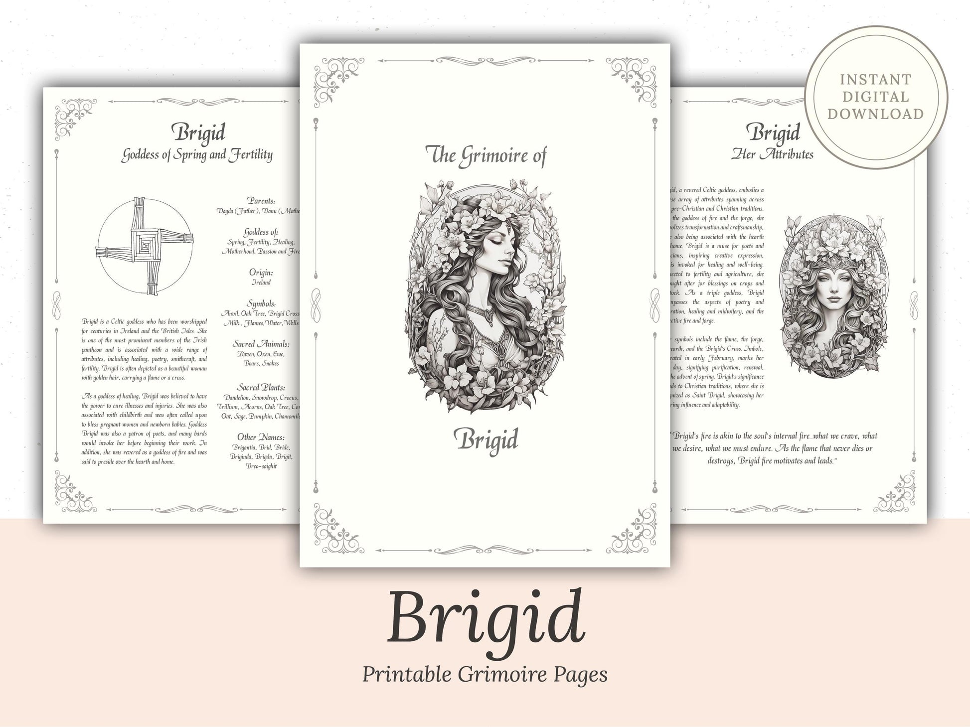 Brigid - Grimoire Pages - Healing Magick - Celtic Goddess - Witchcraft - Book Of Shadows - Goddess of Spring - Imbolc - Magick - Spells