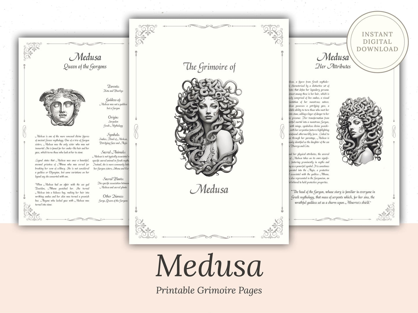 Medusa - Grimoire Pages - Protection Magick - Gorgon - Witchcraft - Book Of Shadows - Gorgon Magick - Occult - Queen of Gorgons - Spellwork