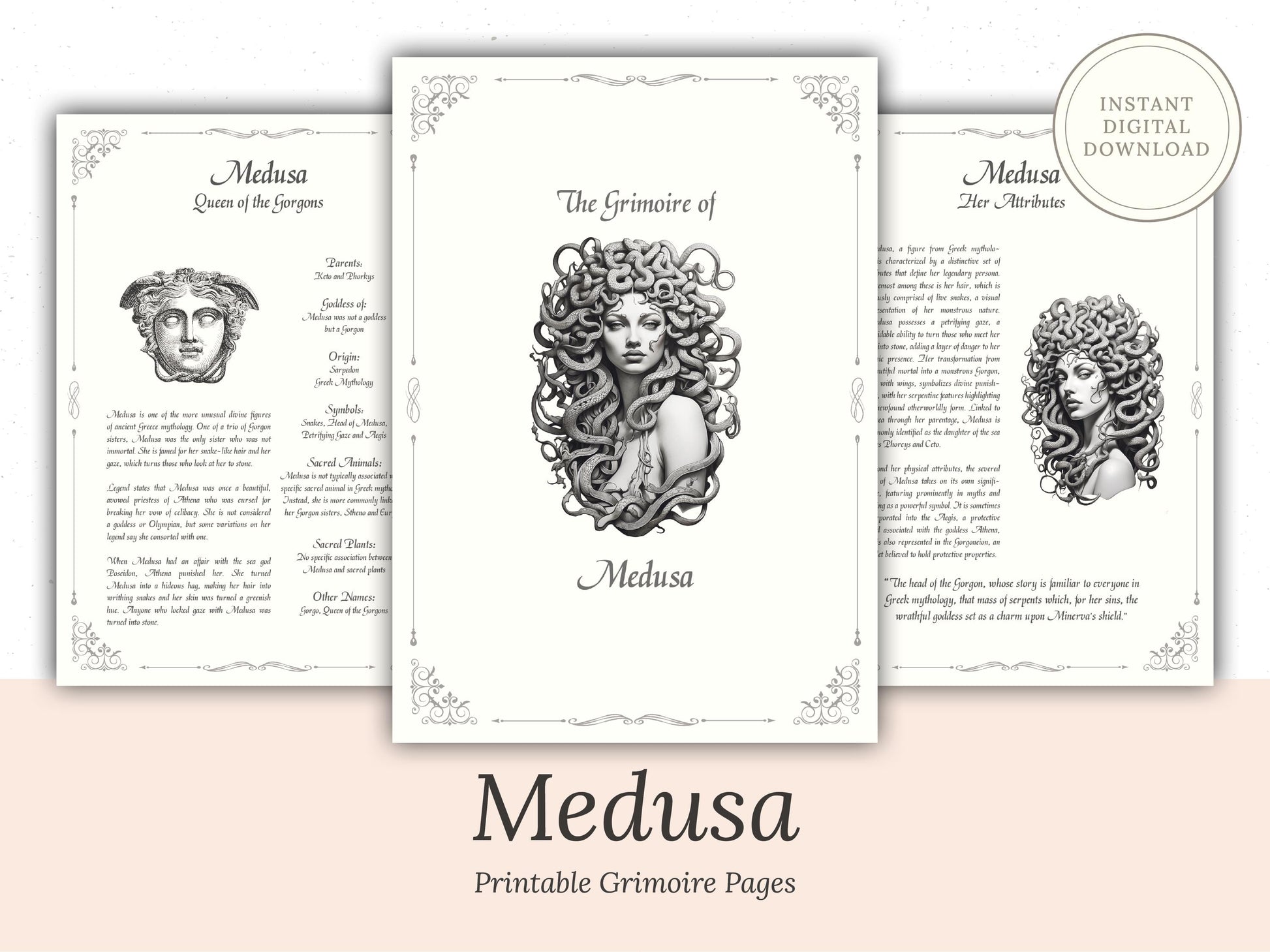 Medusa - Grimoire Pages - Protection Magick - Gorgon - Witchcraft - Book Of Shadows - Gorgon Magick - Occult - Queen of Gorgons - Spellwork