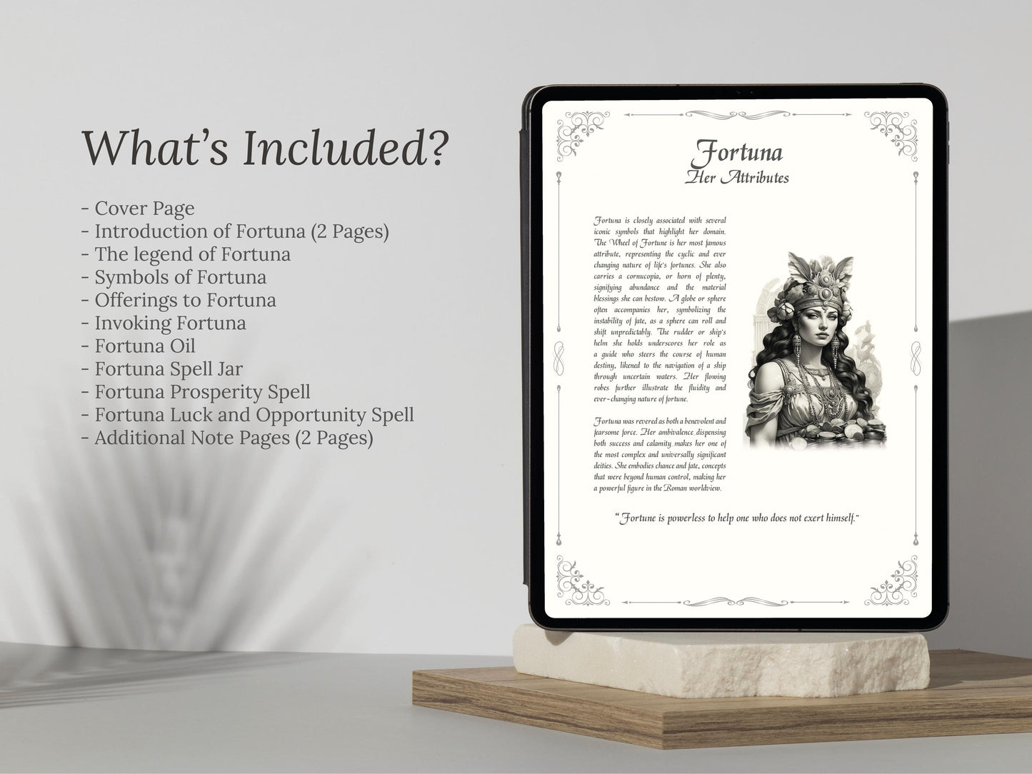 Fortuna - Grimoire Pages, Goddess of Fate, Luck, Fortune, Wealth, Opportunities, Roman Goddess, Goddess Tyche, Printable, Book of Shadows
