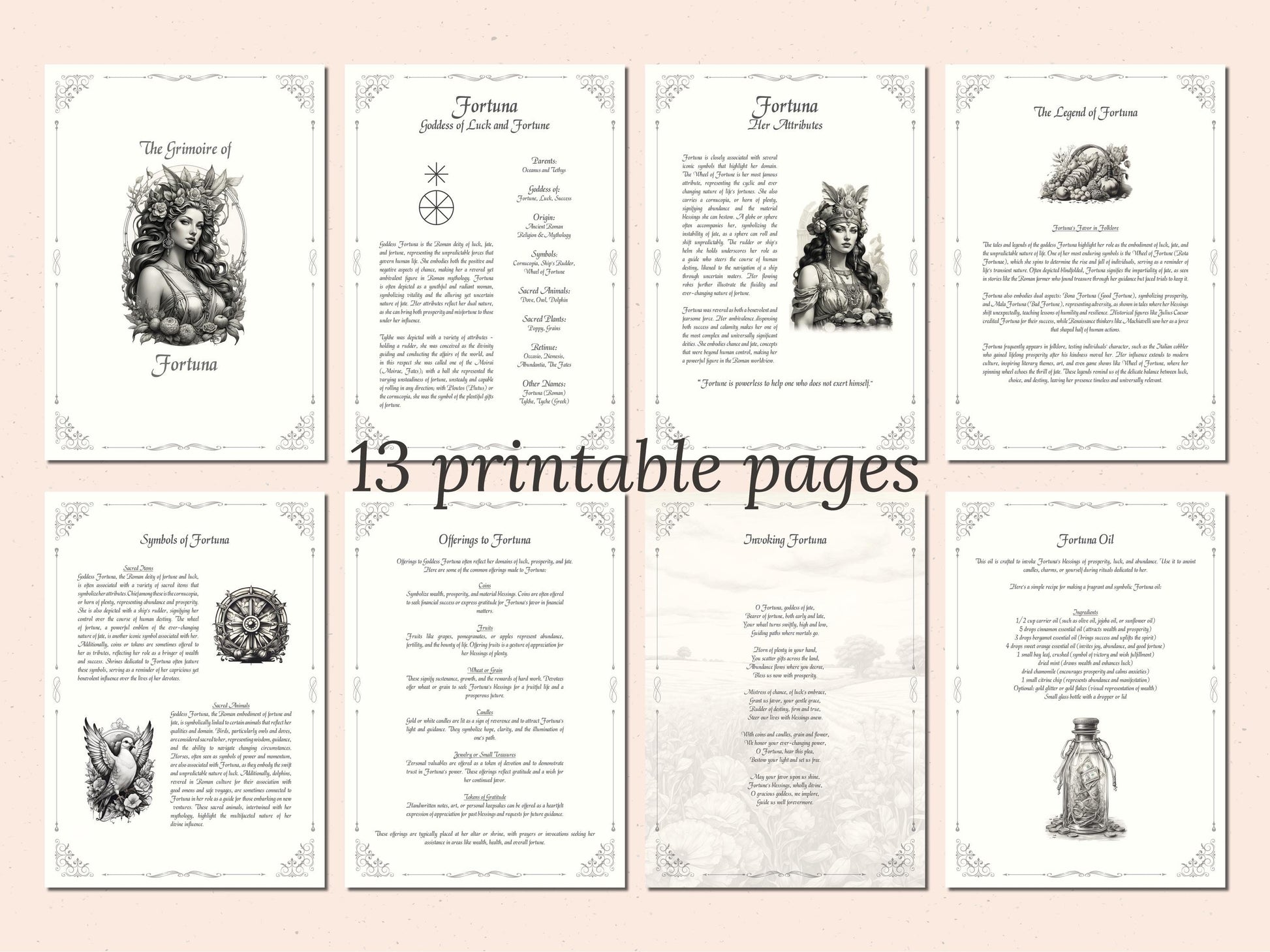 Fortuna - Grimoire Pages, Goddess of Fate, Luck, Fortune, Wealth, Opportunities, Roman Goddess, Goddess Tyche, Printable, Book of Shadows