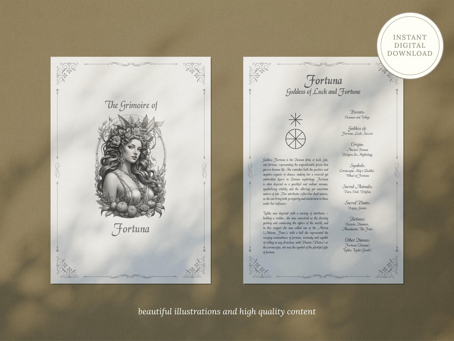 Fortuna - Grimoire Pages, Goddess of Fate, Luck, Fortune, Wealth, Opportunities, Roman Goddess, Goddess Tyche, Printable, Book of Shadows