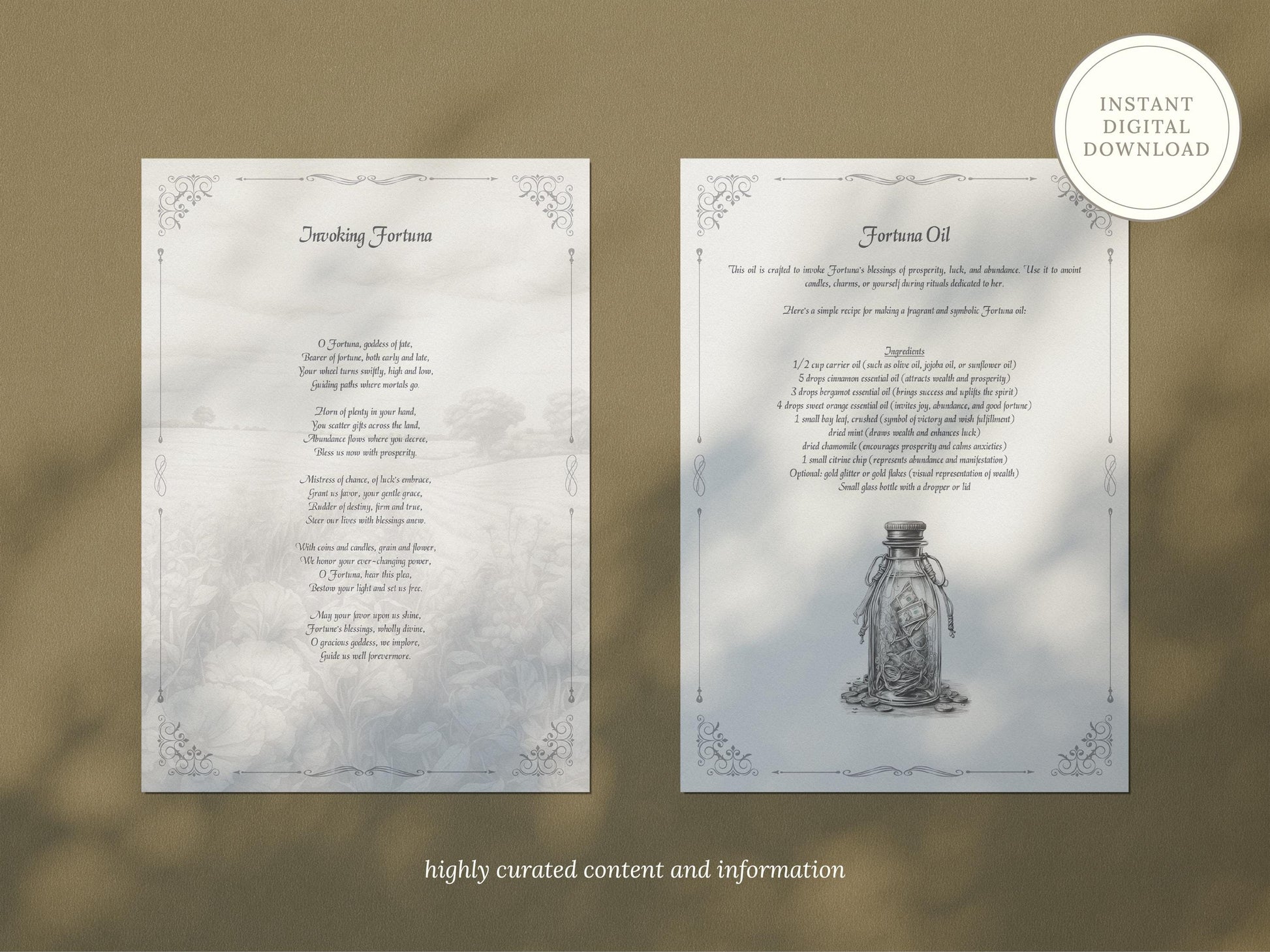 Fortuna - Grimoire Pages, Goddess of Fate, Luck, Fortune, Wealth, Opportunities, Roman Goddess, Goddess Tyche, Printable, Book of Shadows