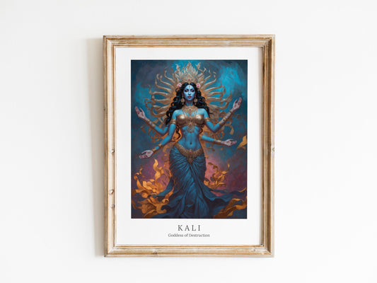 Kali Digital Art - Goddess of Destruction, Death and Rebirth, Time, Darkness, Hindu Goddess, Deity Wall Art, Altar Decor, Divine Feminine