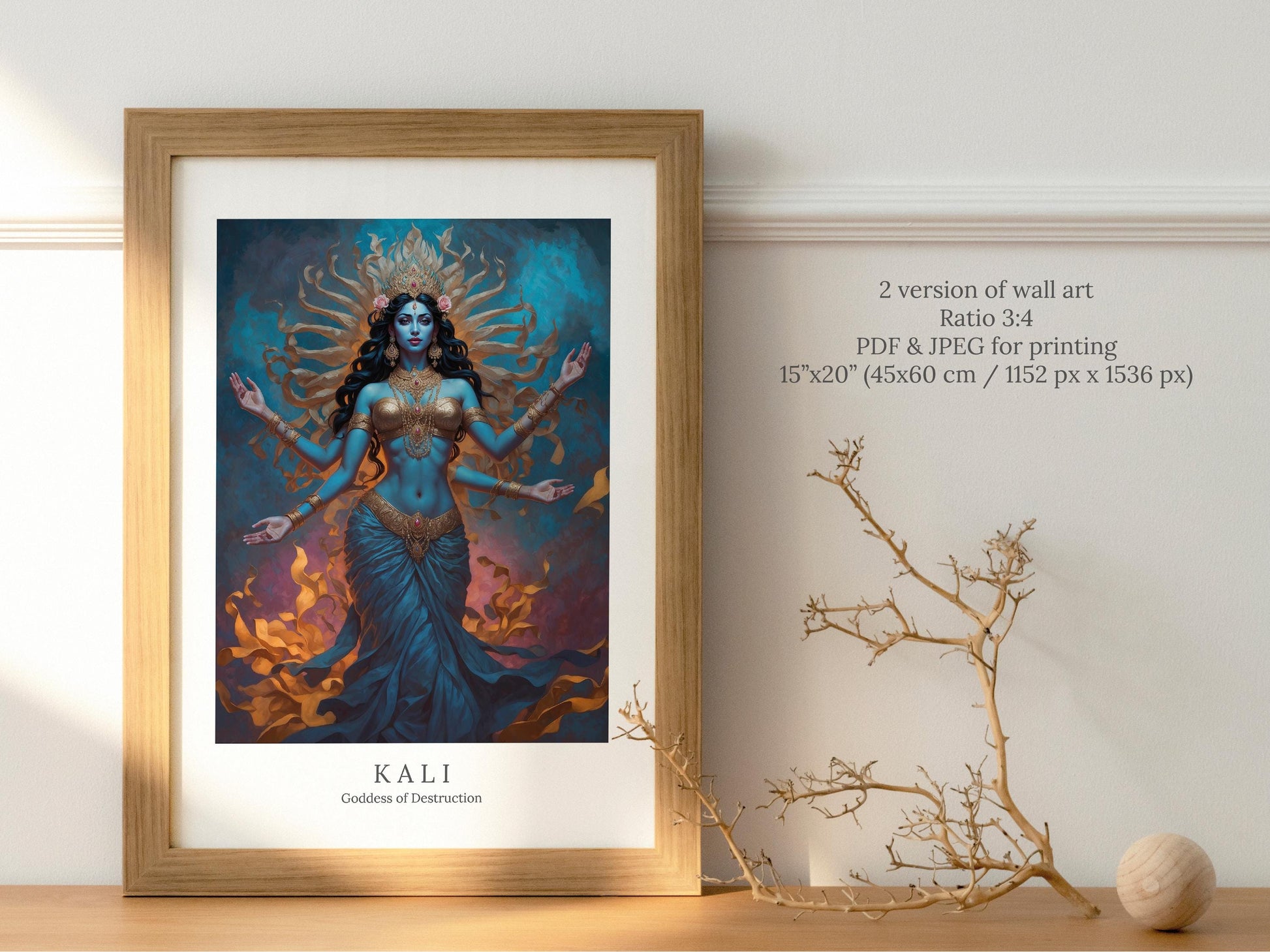 Kali Digital Art - Goddess of Destruction, Death and Rebirth, Time, Darkness, Hindu Goddess, Deity Wall Art, Altar Decor, Divine Feminine