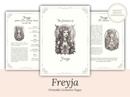 Freyja - Grimoire Pages - Beauty Magick - Love Spells - Witchcraft - Book Of Shadows - Printable - Digital Book of Shadows - Goddess of Love