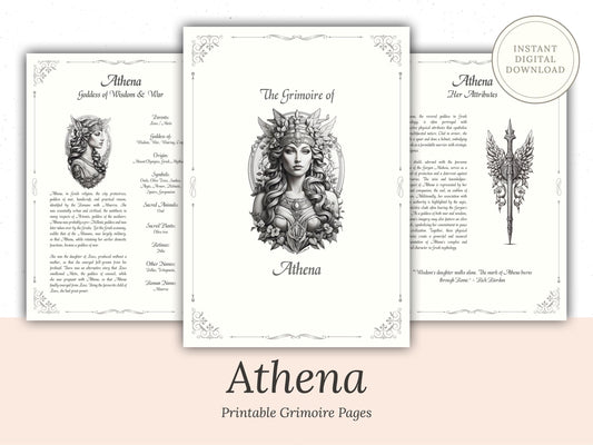 Athena - Grimoire Pages - Goddess of Wisdom and War - Protection Spells - Book Of Shadows - Printable - Digital Book of Shadows - Witchcraft