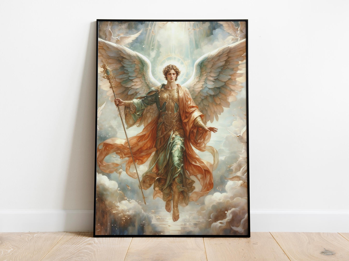 Archangel Raphael Digital Art - Saint Raphael, Angel of Healing, Protection, St Raphael Painting, Wall Art, Christianity, Guardian Angel