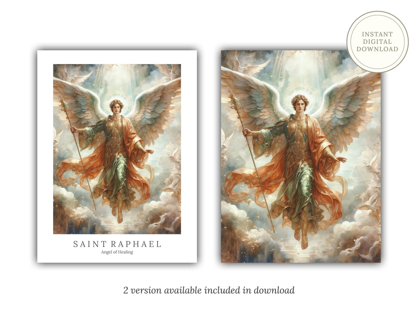 Archangel Raphael Digital Art - Saint Raphael, Angel of Healing, Protection, St Raphael Painting, Wall Art, Christianity, Guardian Angel
