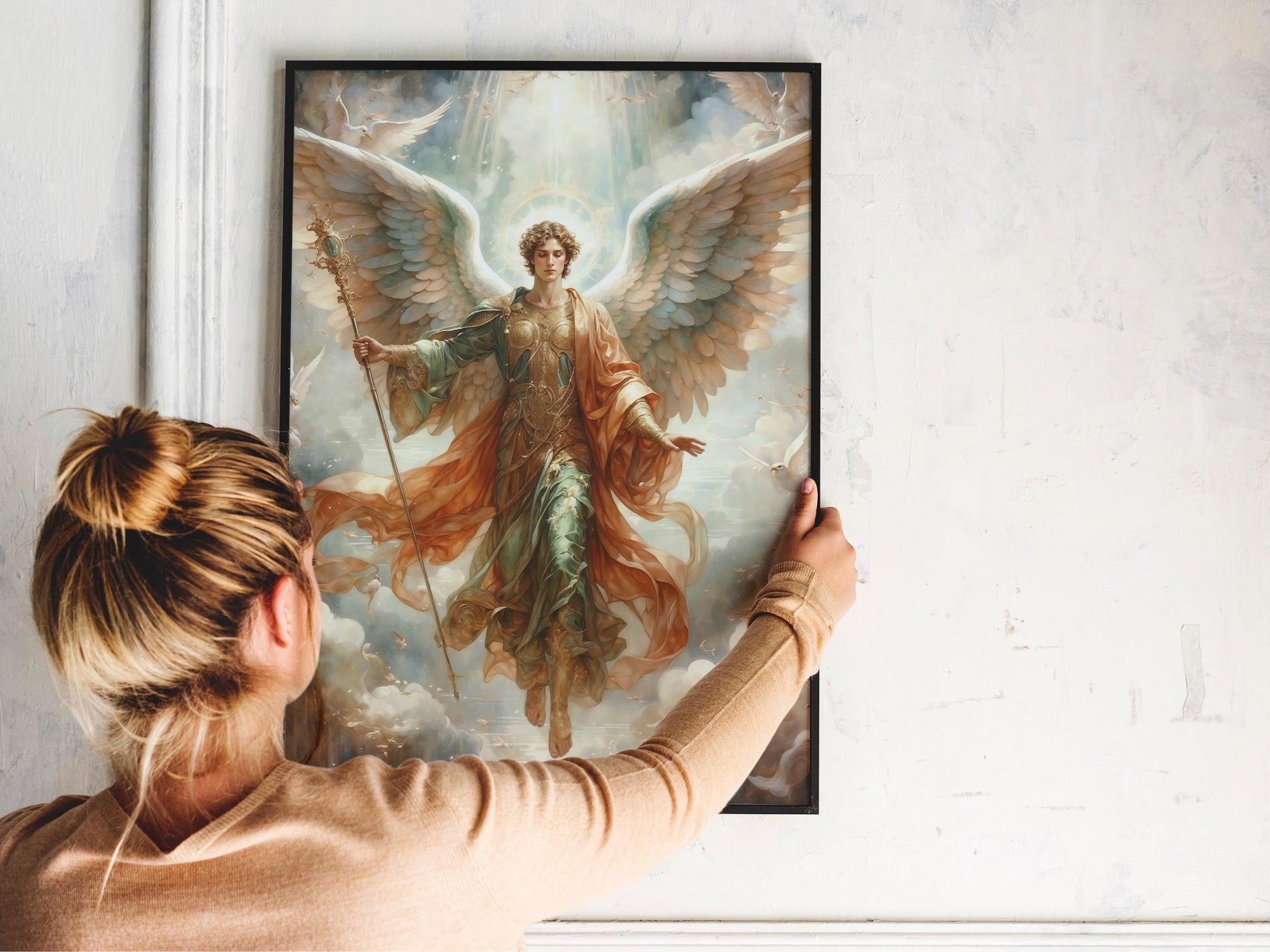 Archangel Raphael Digital Art - Saint Raphael, Angel of Healing, Protection, St Raphael Painting, Wall Art, Christianity, Guardian Angel