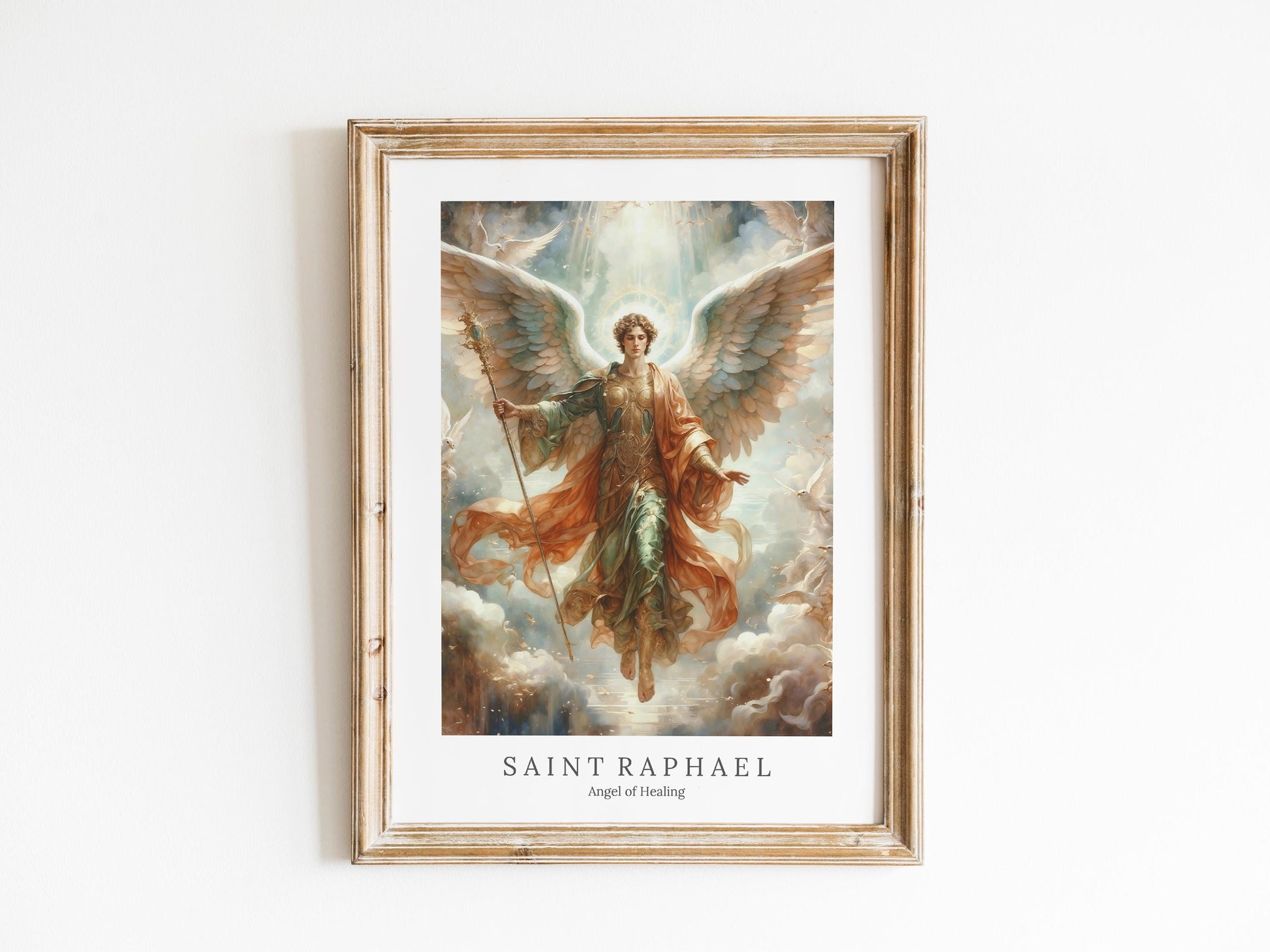 Archangel Raphael Digital Art - Saint Raphael, Angel of Healing, Protection, St Raphael Painting, Wall Art, Christianity, Guardian Angel