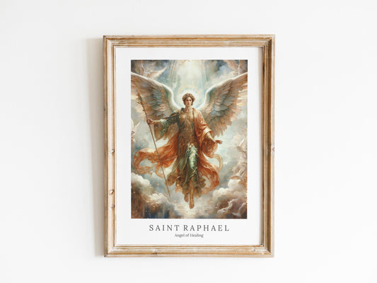 Archangel Raphael Digital Art - Saint Raphael, Angel of Healing, Protection, St Raphael Painting, Wall Art, Christianity, Guardian Angel