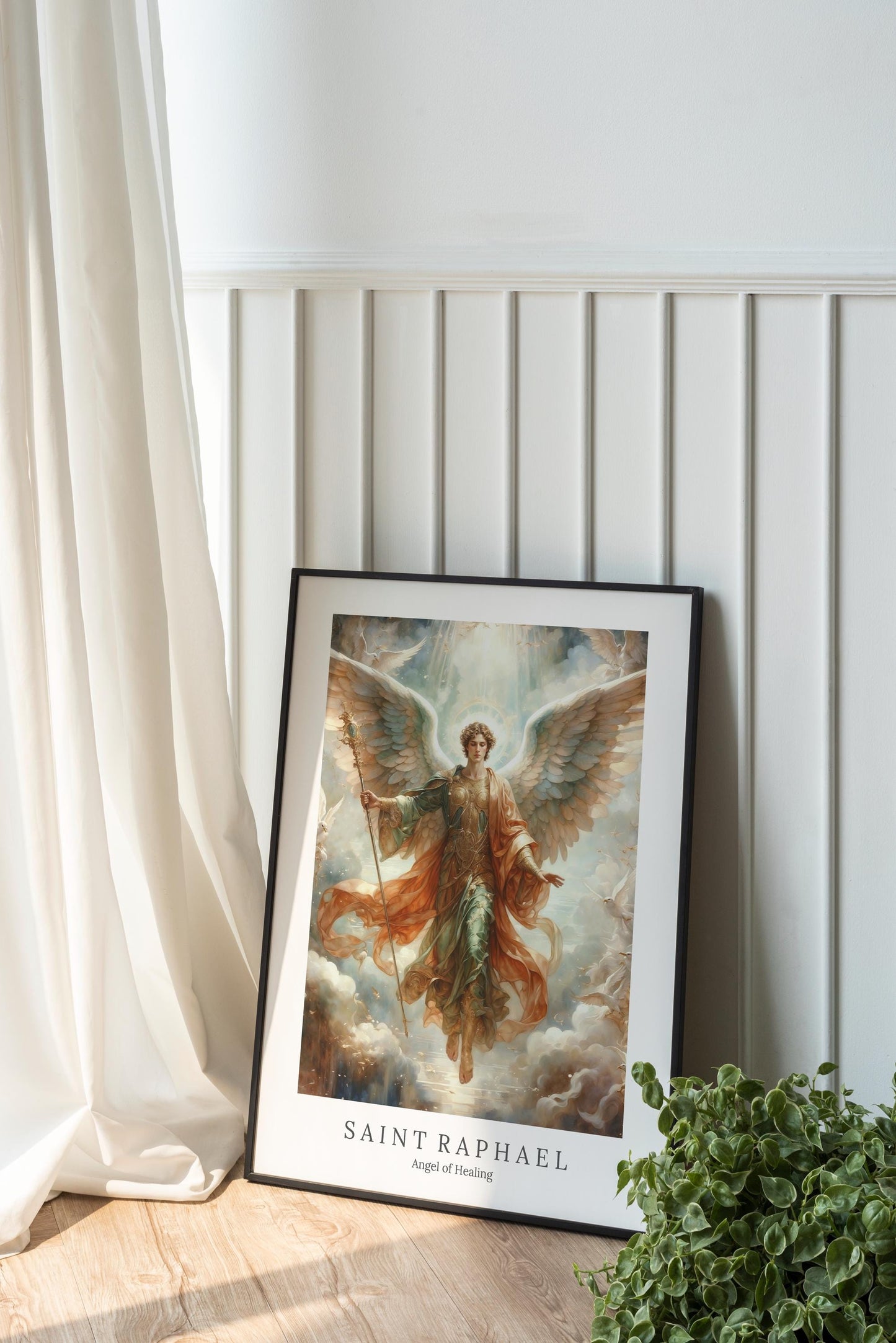 Archangel Raphael Digital Art - Saint Raphael, Angel of Healing, Protection, St Raphael Painting, Wall Art, Christianity, Guardian Angel