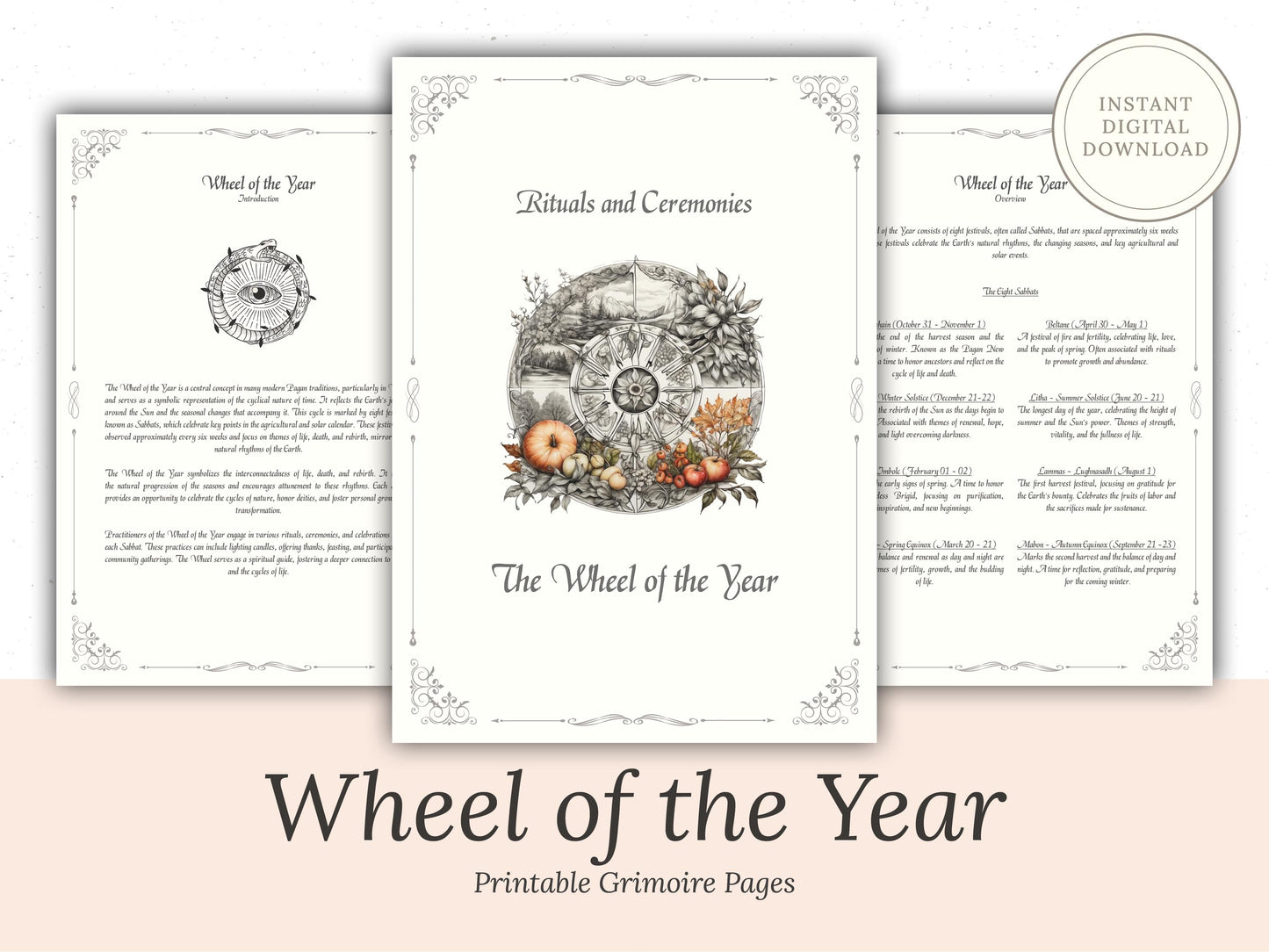Wheel of the Year - Rituals and Ceremonies, Printable Grimoire Pages, Book of Shadows, Sabbats, Pagan Tradition, Witch Festival, Wicca