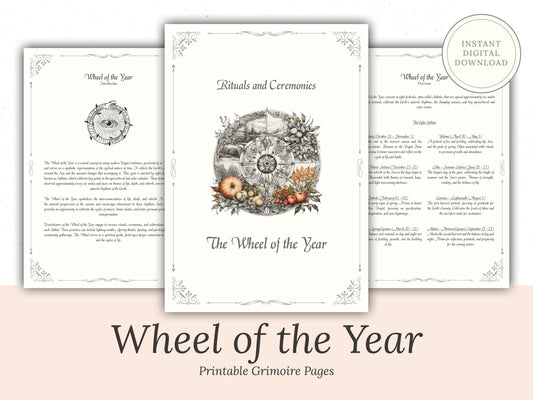 Wheel of the Year - Rituals and Ceremonies, Printable Grimoire Pages, Book of Shadows, Sabbats, Pagan Tradition, Witch Festival, Wicca