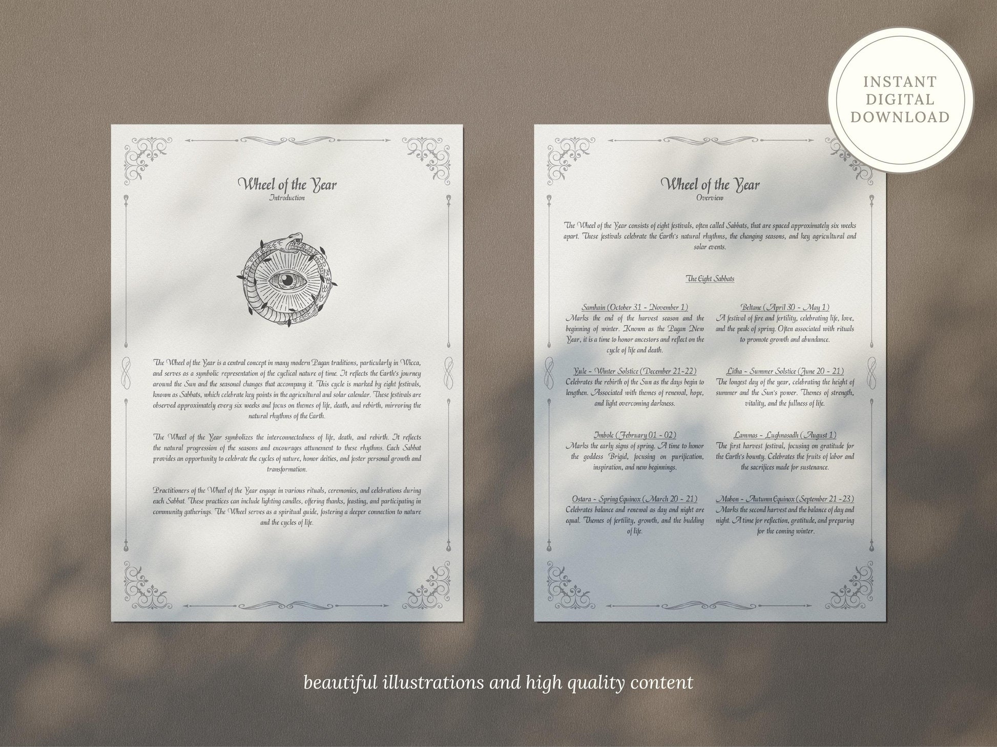 Wheel of the Year - Rituals and Ceremonies, Printable Grimoire Pages, Book of Shadows, Sabbats, Pagan Tradition, Witch Festival, Wicca