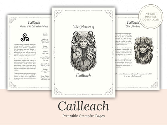 Cailleach - Grimoire Pages, Goddess of the Cold & Wind, Queen of Winter, Hag of Beara, Printable, Witch Journal, Book of Shadows, Spells