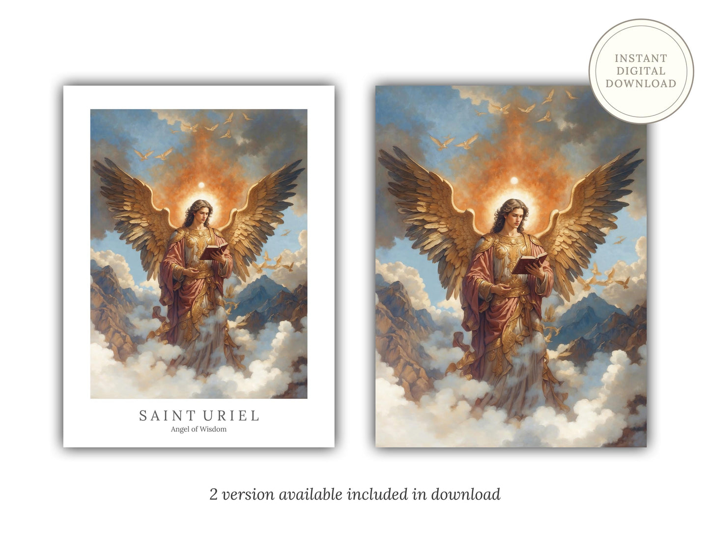 Archangel Uriel Digital Art - Saint Uriel, Angel of Wisdom, Truth, Light, St. Uriel Painting, Wall Art, Christianity, Guardian Angel