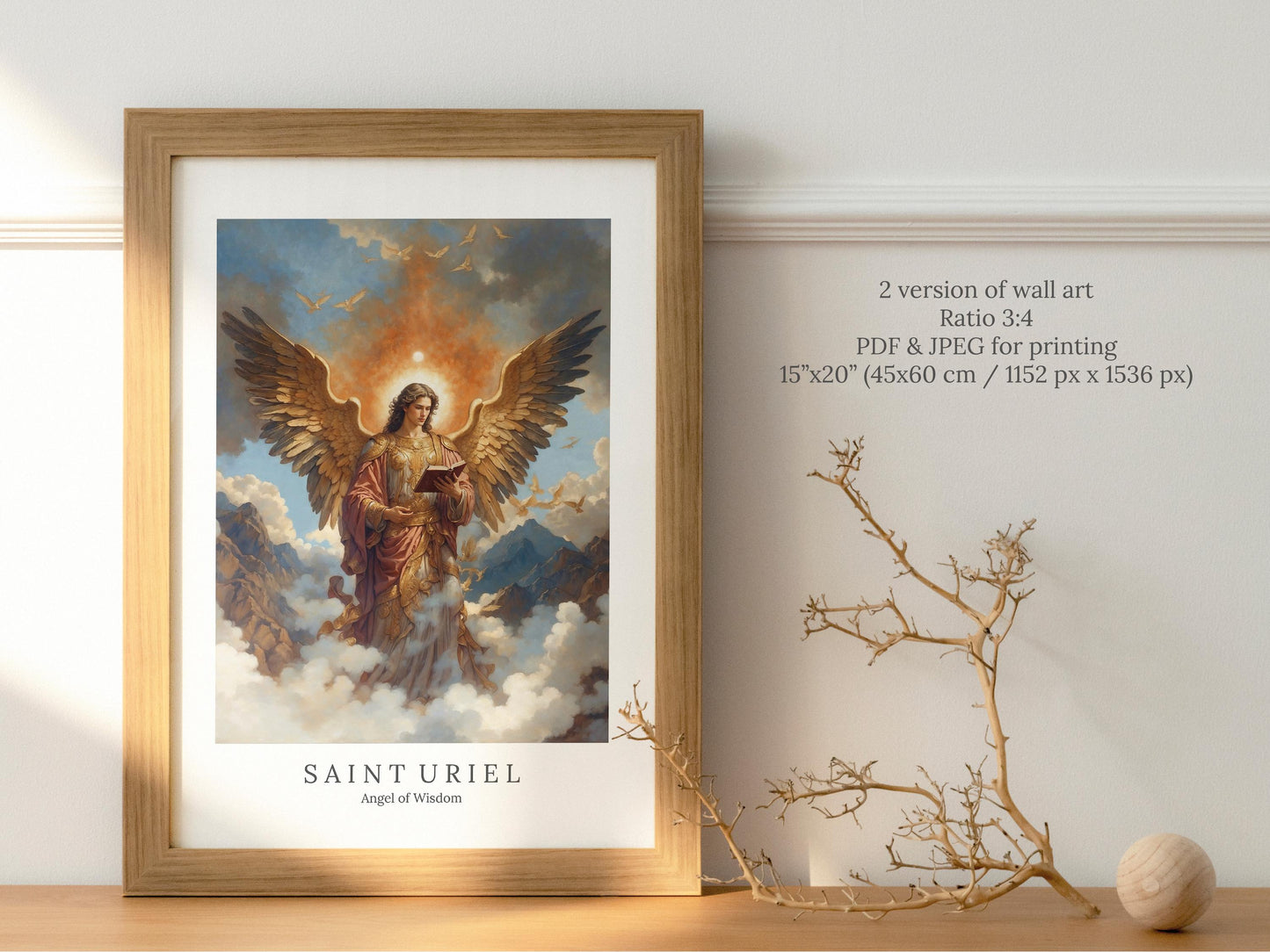 Archangel Uriel Digital Art - Saint Uriel, Angel of Wisdom, Truth, Light, St. Uriel Painting, Wall Art, Christianity, Guardian Angel