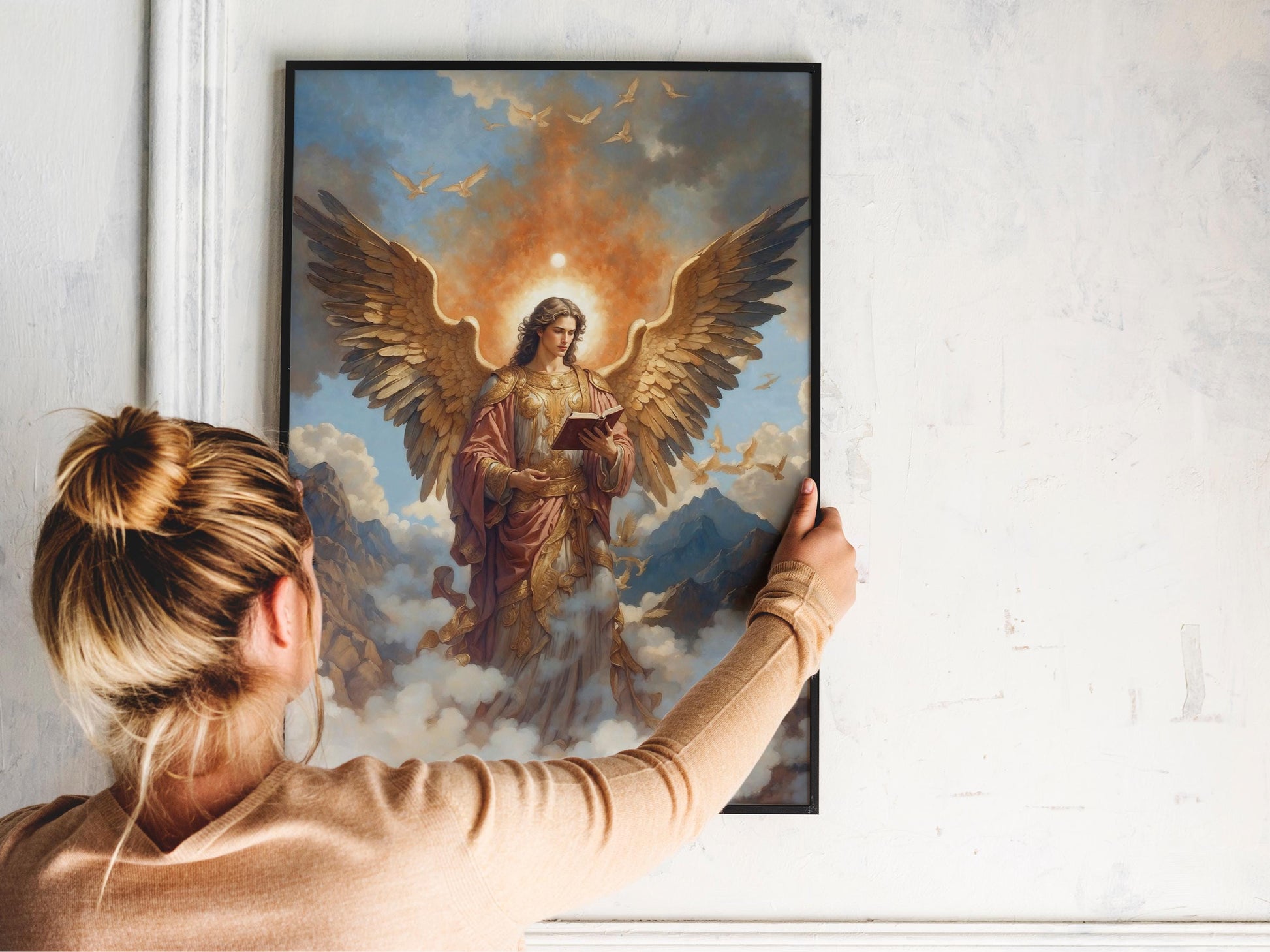 Archangel Uriel Digital Art - Saint Uriel, Angel of Wisdom, Truth, Light, St. Uriel Painting, Wall Art, Christianity, Guardian Angel