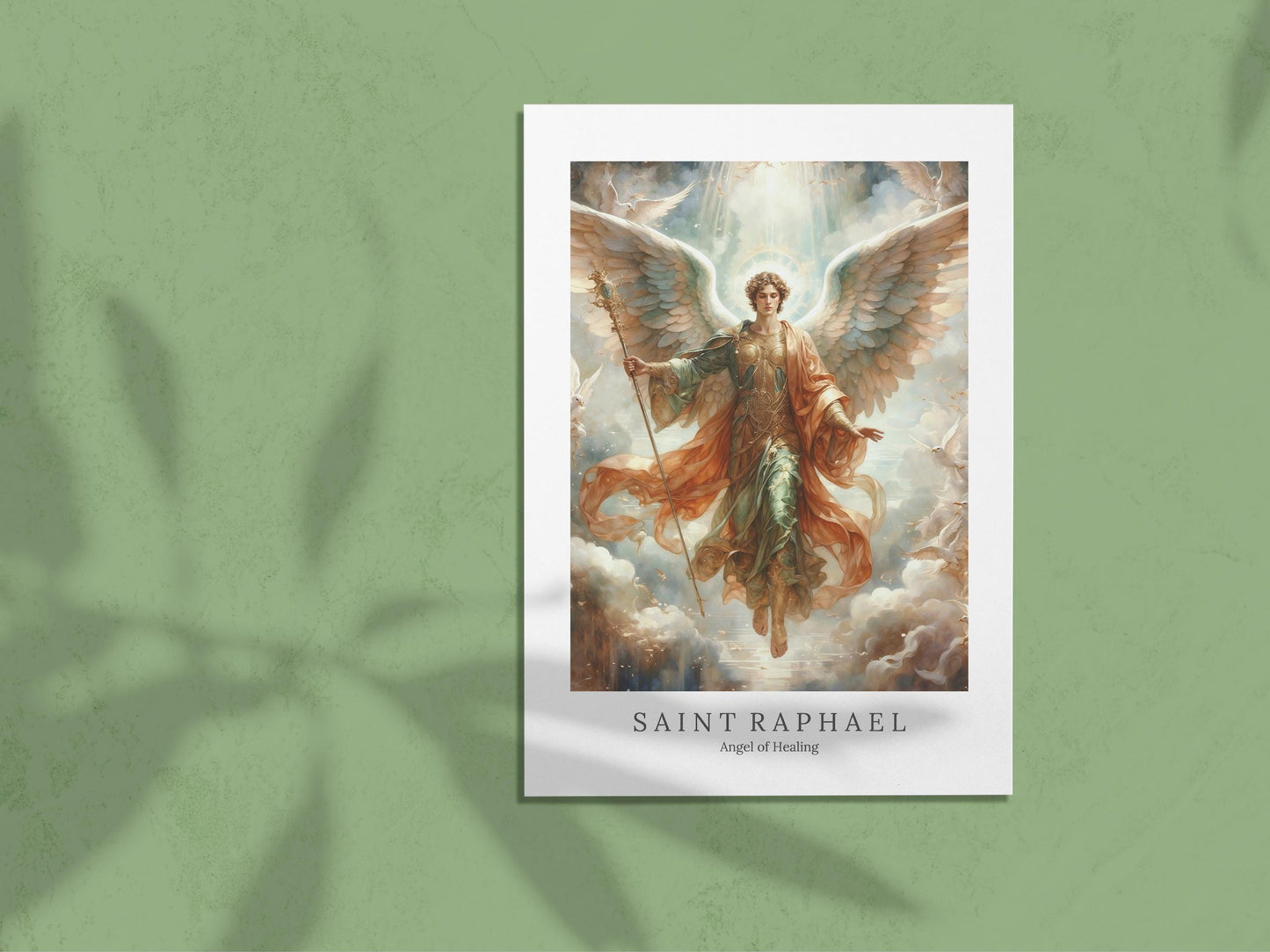 Archangel Raphael Digital Art - Saint Raphael, Angel of Healing, Protection, St Raphael Painting, Wall Art, Christianity, Guardian Angel