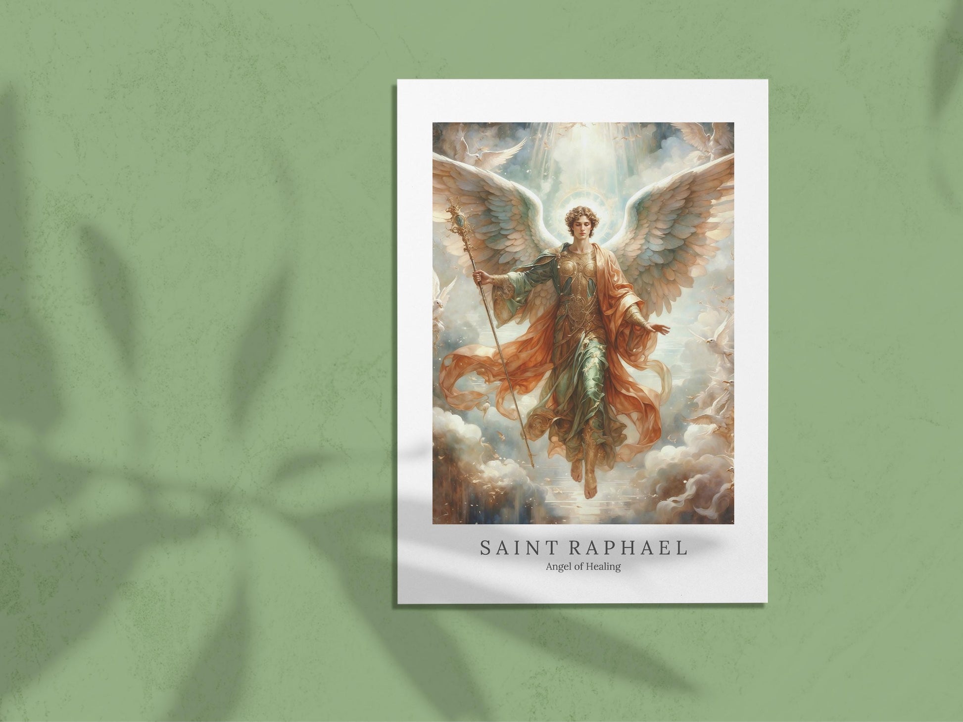Archangel Raphael Digital Art - Saint Raphael, Angel of Healing, Protection, St Raphael Painting, Wall Art, Christianity, Guardian Angel