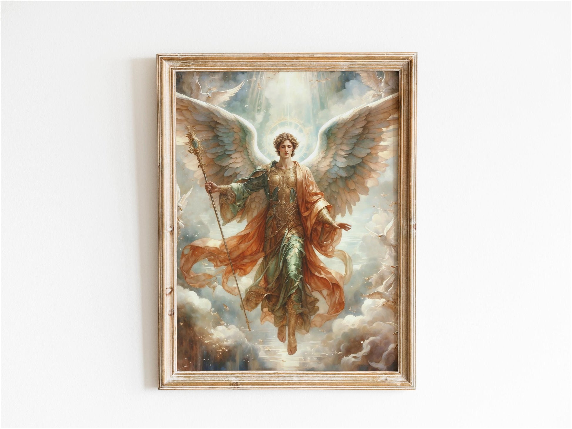 Archangel Raphael Digital Art - Saint Raphael, Angel of Healing, Protection, St Raphael Painting, Wall Art, Christianity, Guardian Angel