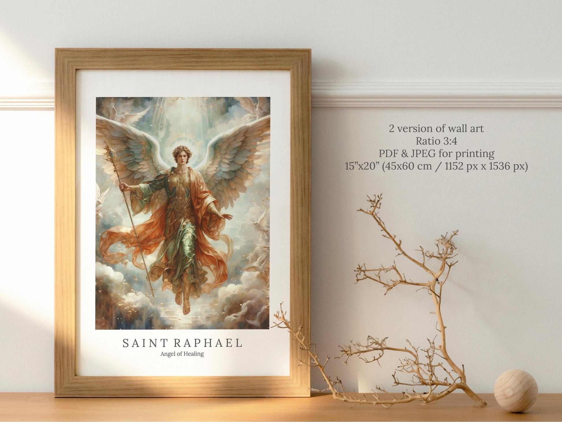 Archangel Raphael Digital Art - Saint Raphael, Angel of Healing, Protection, St Raphael Painting, Wall Art, Christianity, Guardian Angel